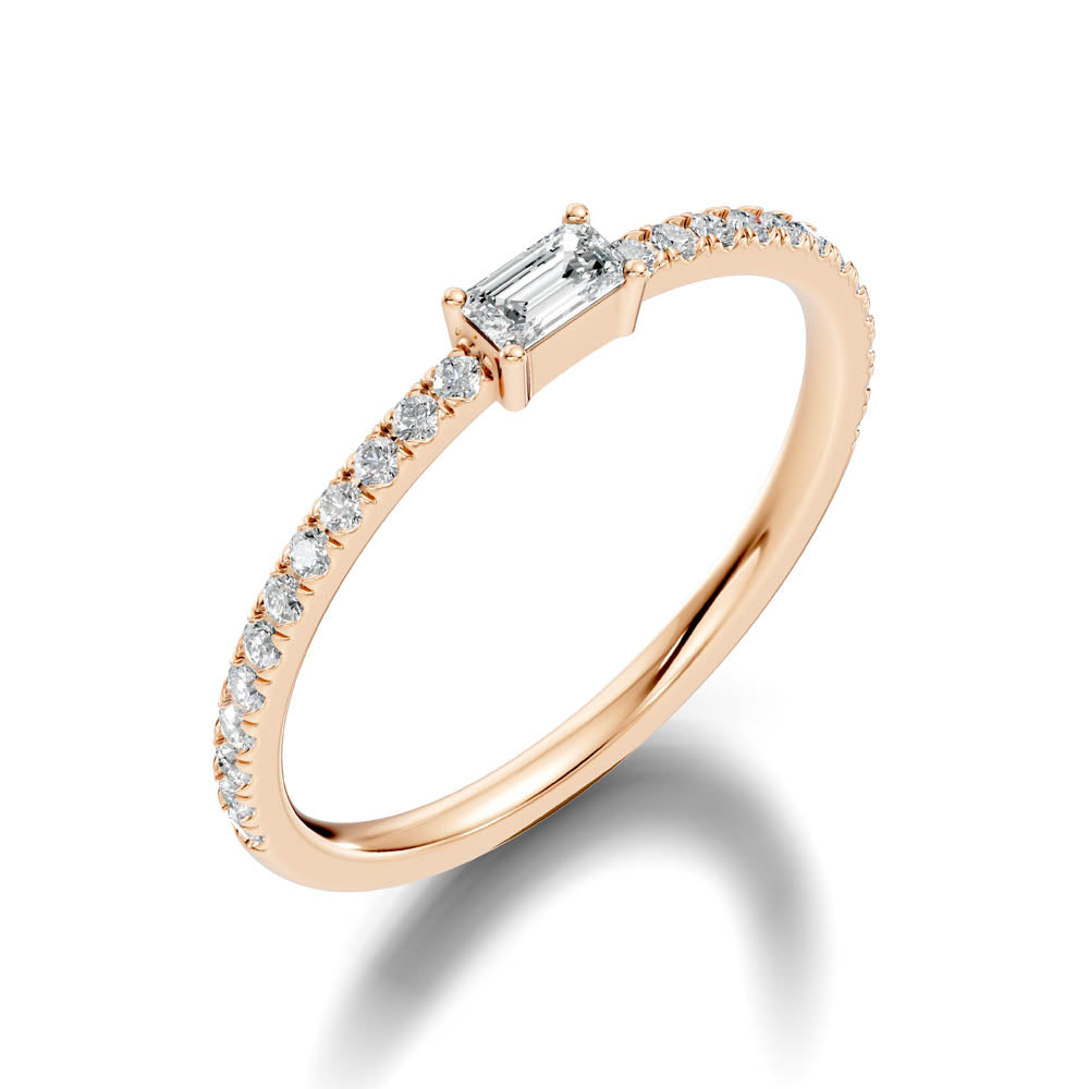 .26 Ct. Petite Emerald Cut Diamond Ring with Pavé Band in Four-Prong Setting (b4-a) 10