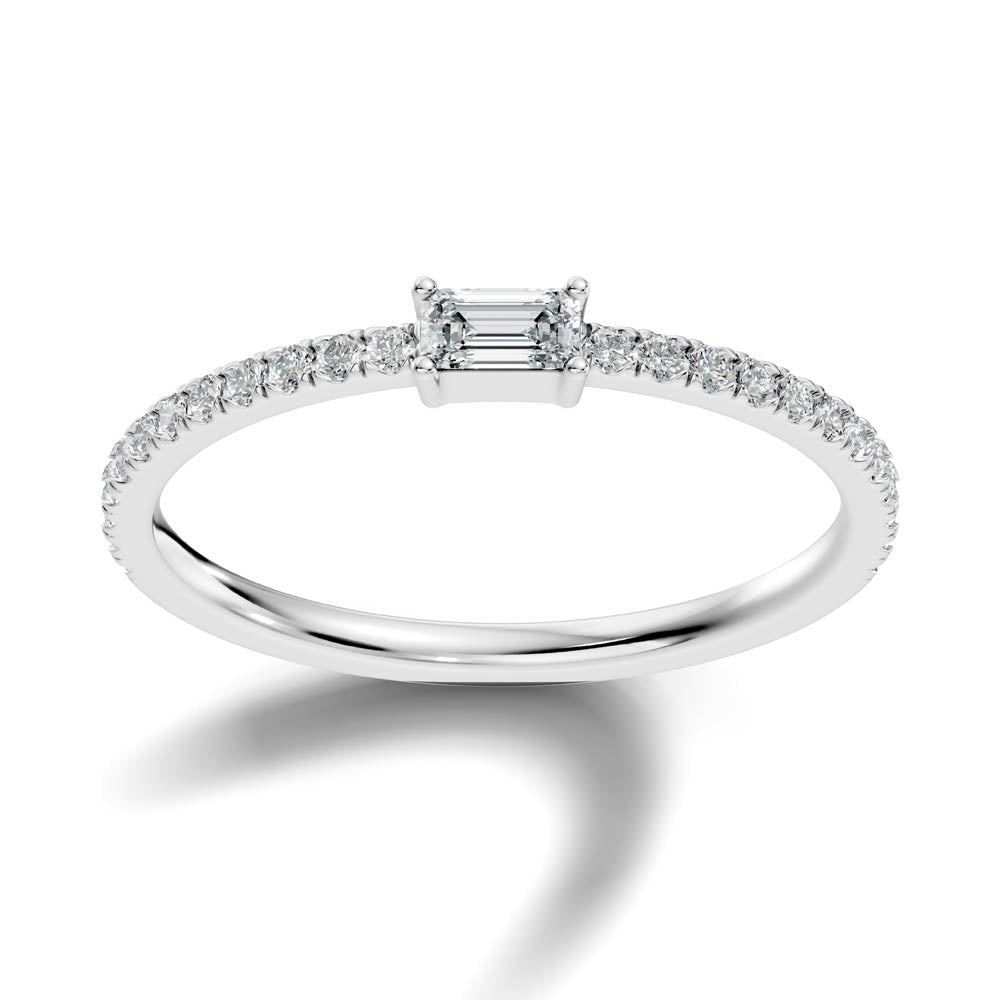 .26 Ct. Petite Emerald Cut Diamond Ring with Pavé Band in Four-Prong Setting (b4-a)