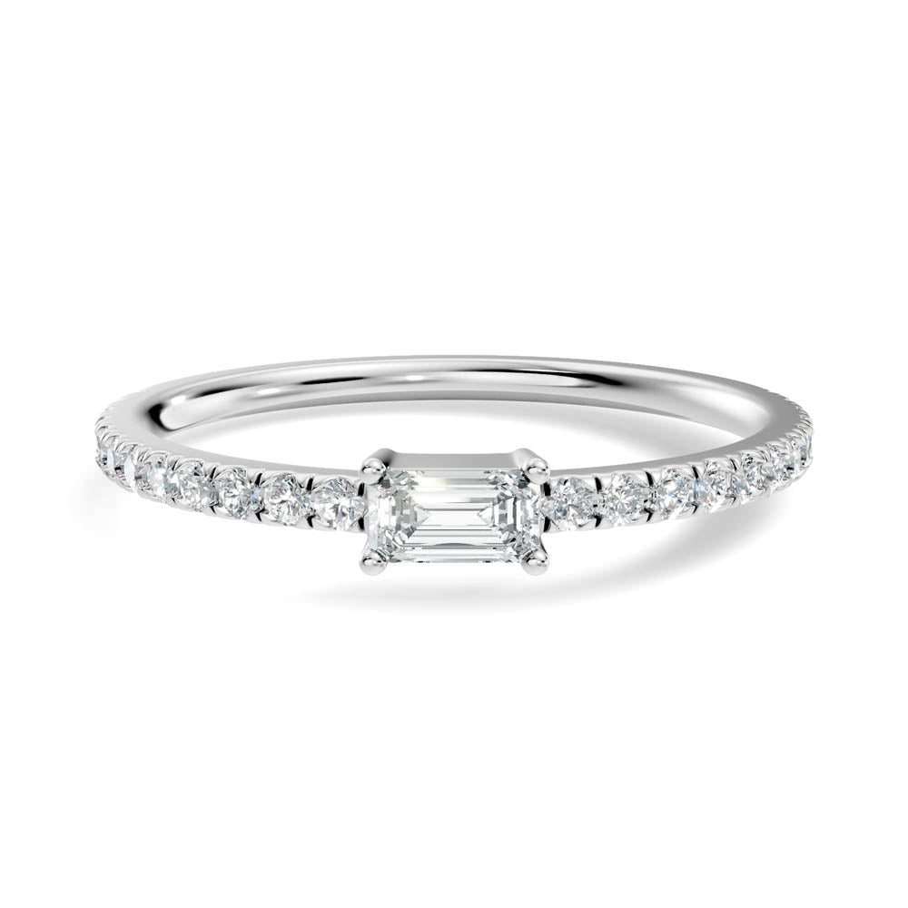 .26 Ct. Petite Emerald Cut Diamond Ring with Pavé Band in Four-Prong Setting (b4-a) 14