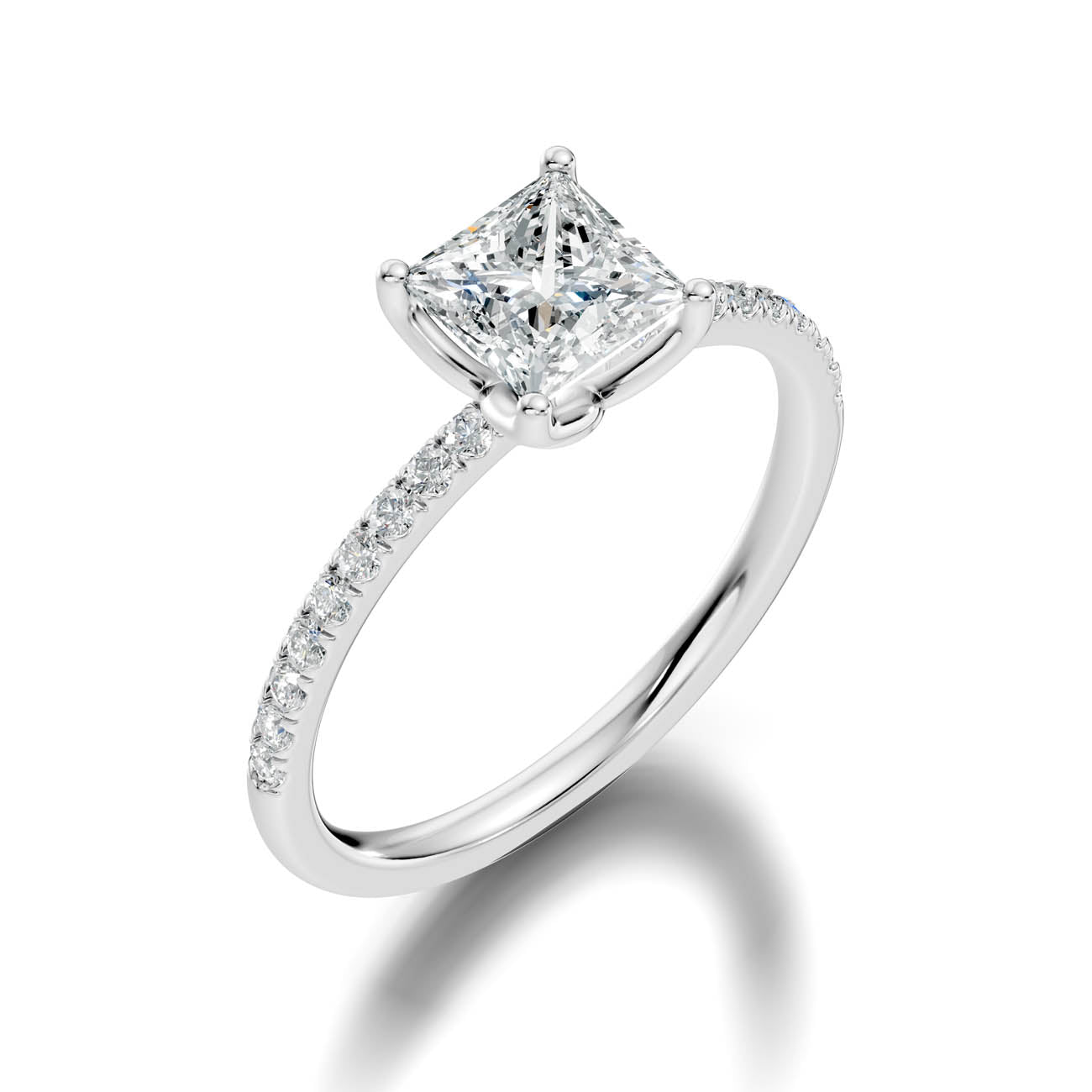 1.15 Ct. Princess-Cut Diamond Engagement Ring with Pavé Band (b7-c) 11