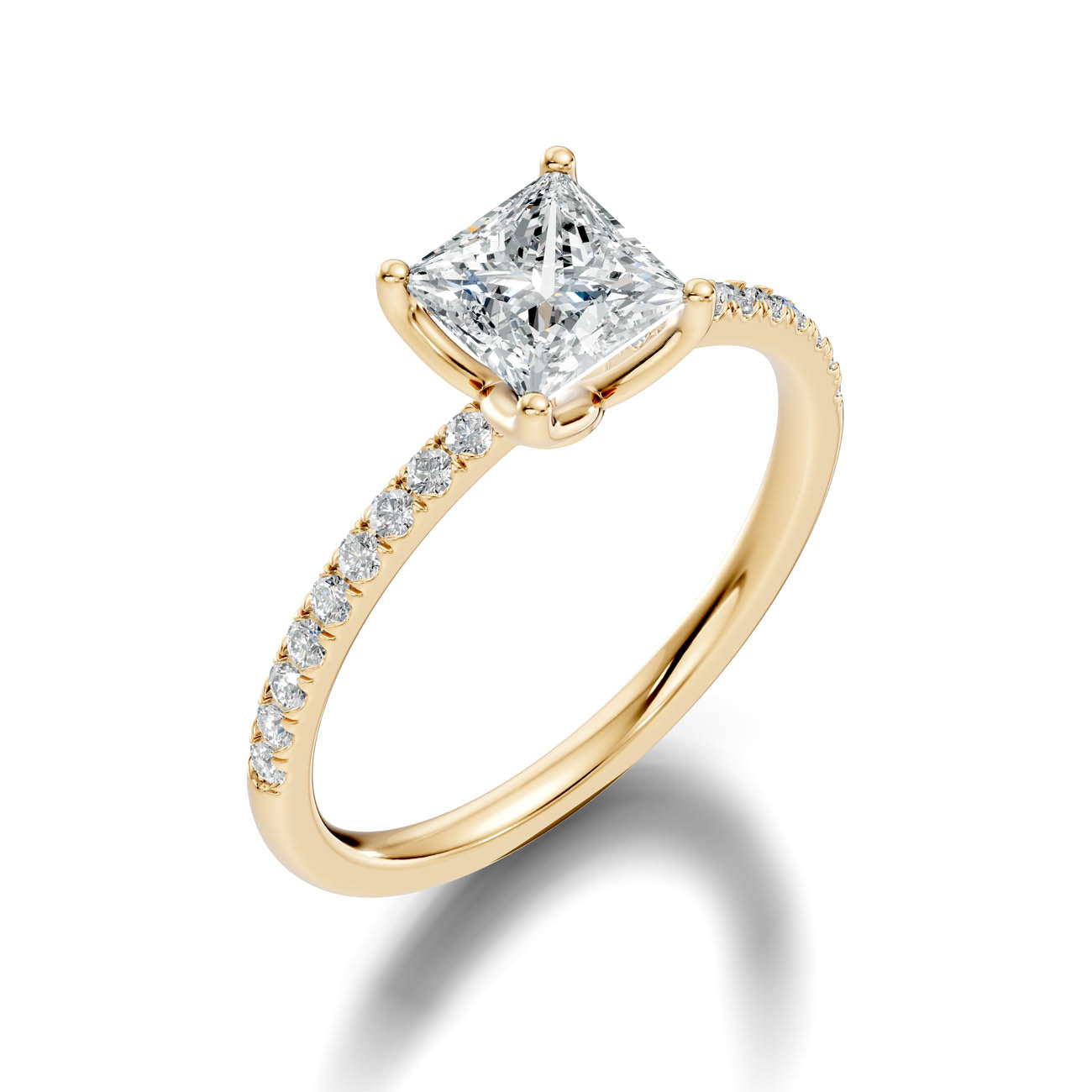 1.15 Ct. Princess-Cut Diamond Engagement Ring with Pavé Band (b7-c)