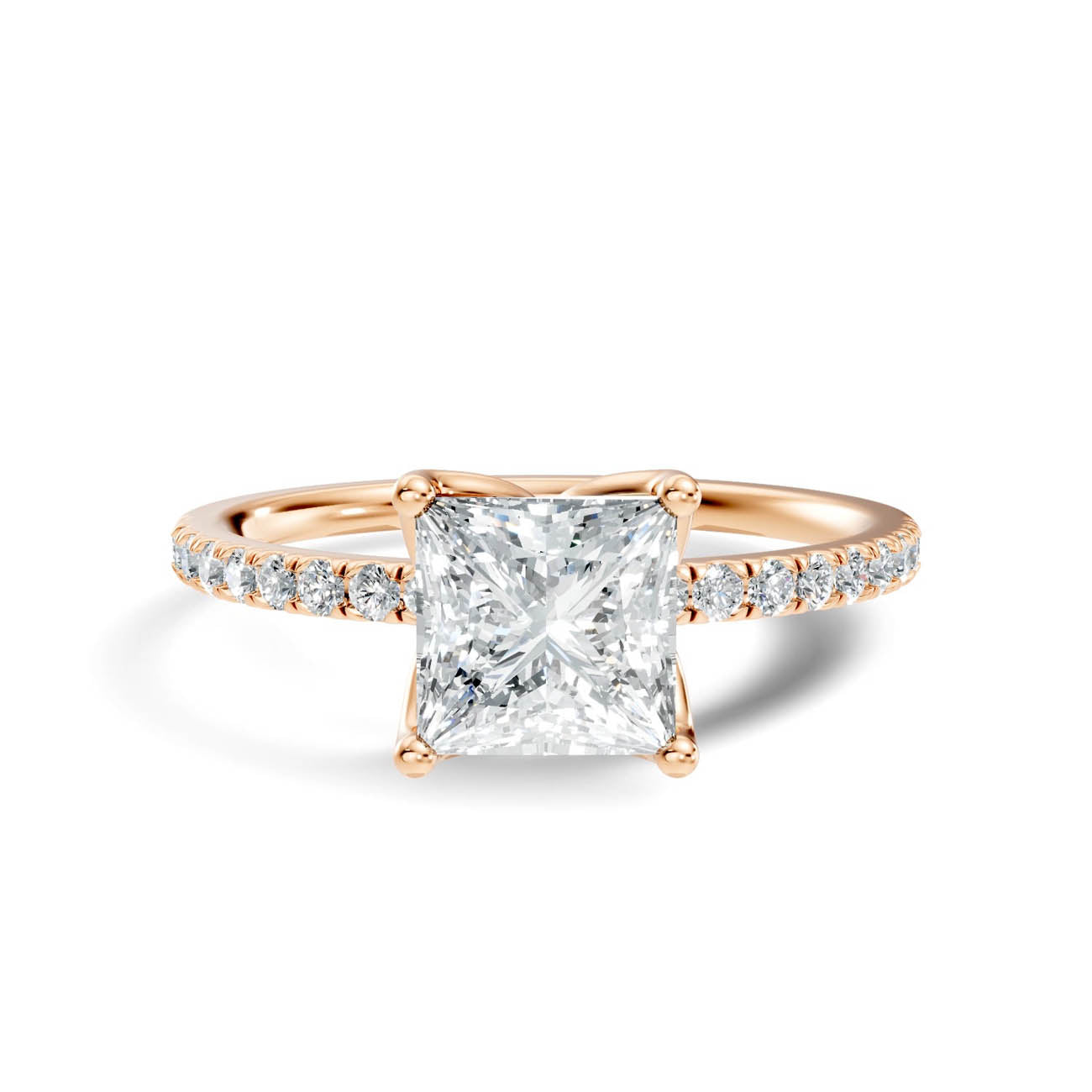 1.15 Ct. Princess-Cut Diamond Engagement Ring with Pavé Band (b7-c) 12