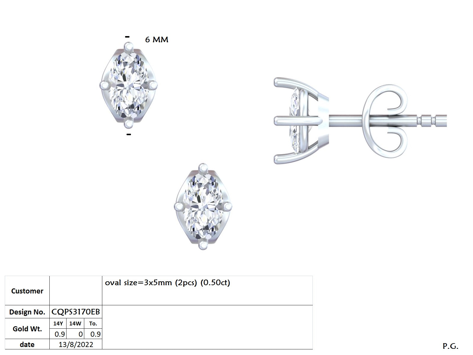 0.50 CT. Classic Oval Diamond Solitaire Stud Earrings with Four-Prong Setting (GER-0346) 13