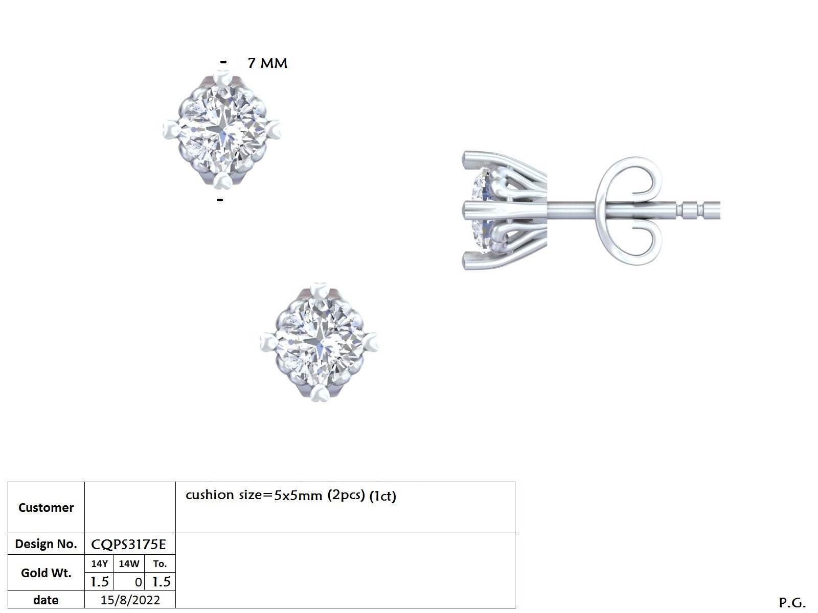 1.00 Ct. Classic Cushion-Cut Diamond Solitaire Stud Earrings with Sculpted Prong Setting (GER-0355) 13