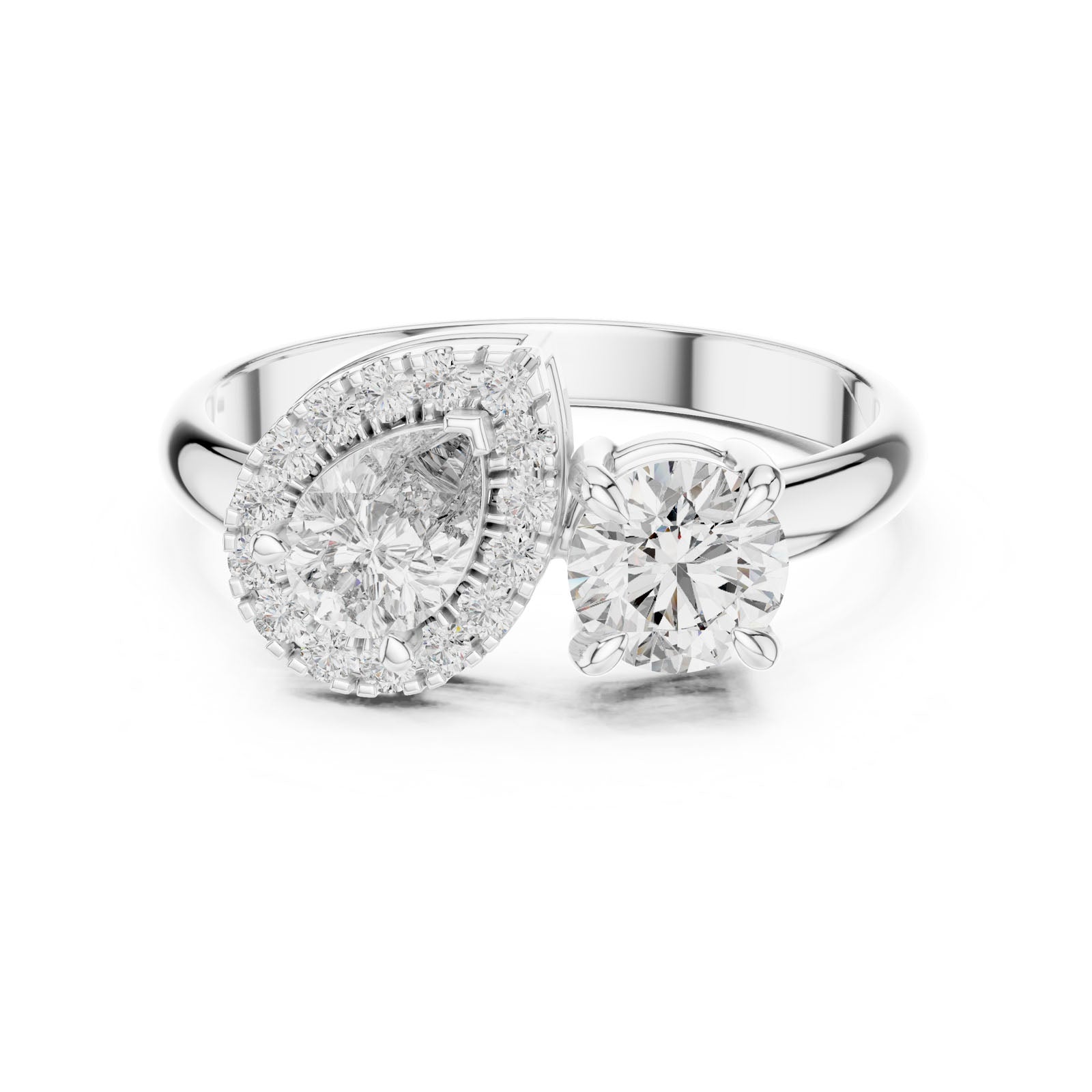 .95 Ct. Toi et Moi Ring with Pear Halo and Round Diamond (DDLR-003)