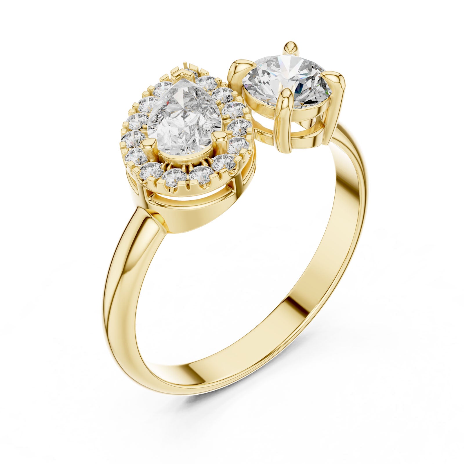 .95 Ct. Toi et Moi Ring with Pear Halo and Round Diamond (DDLR-003)