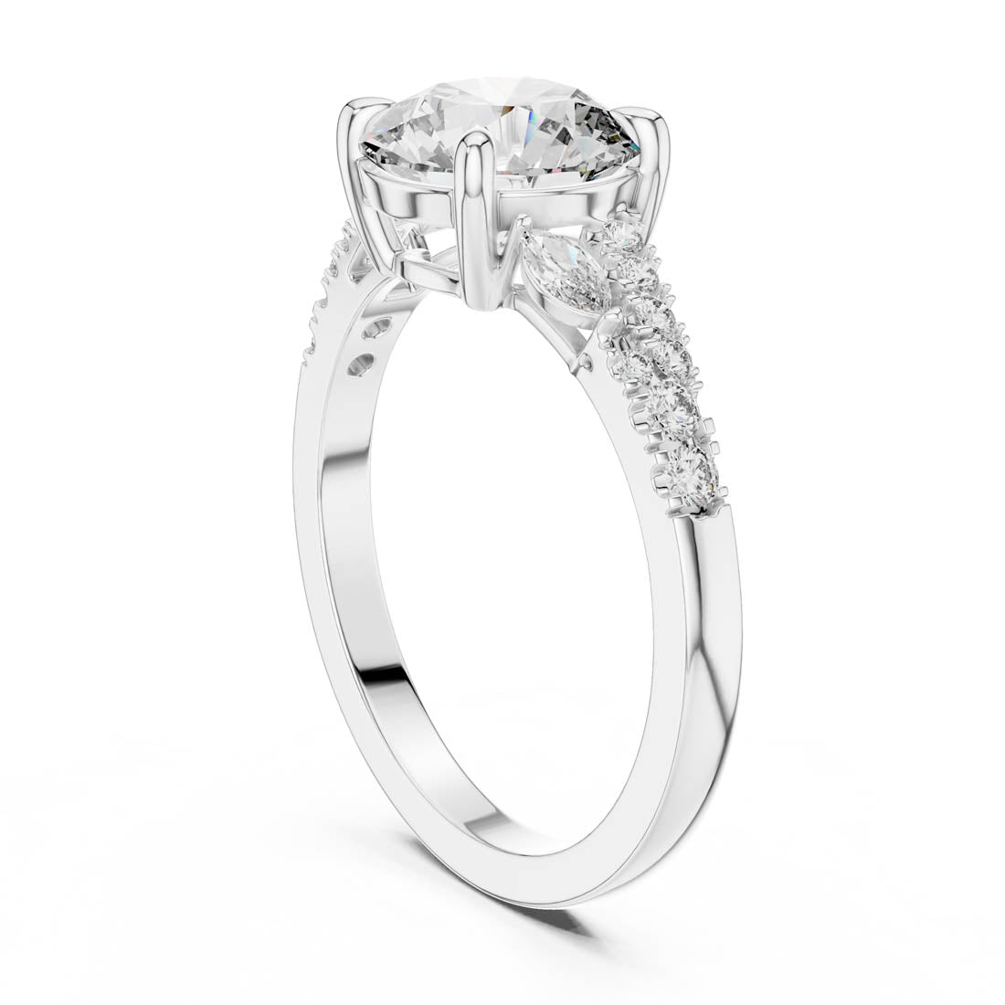2.27 Ct. Round Diamond Engagement Ring with Twisted Pavé Band and Marquise Side Diamonds (DDLR-015) 10
