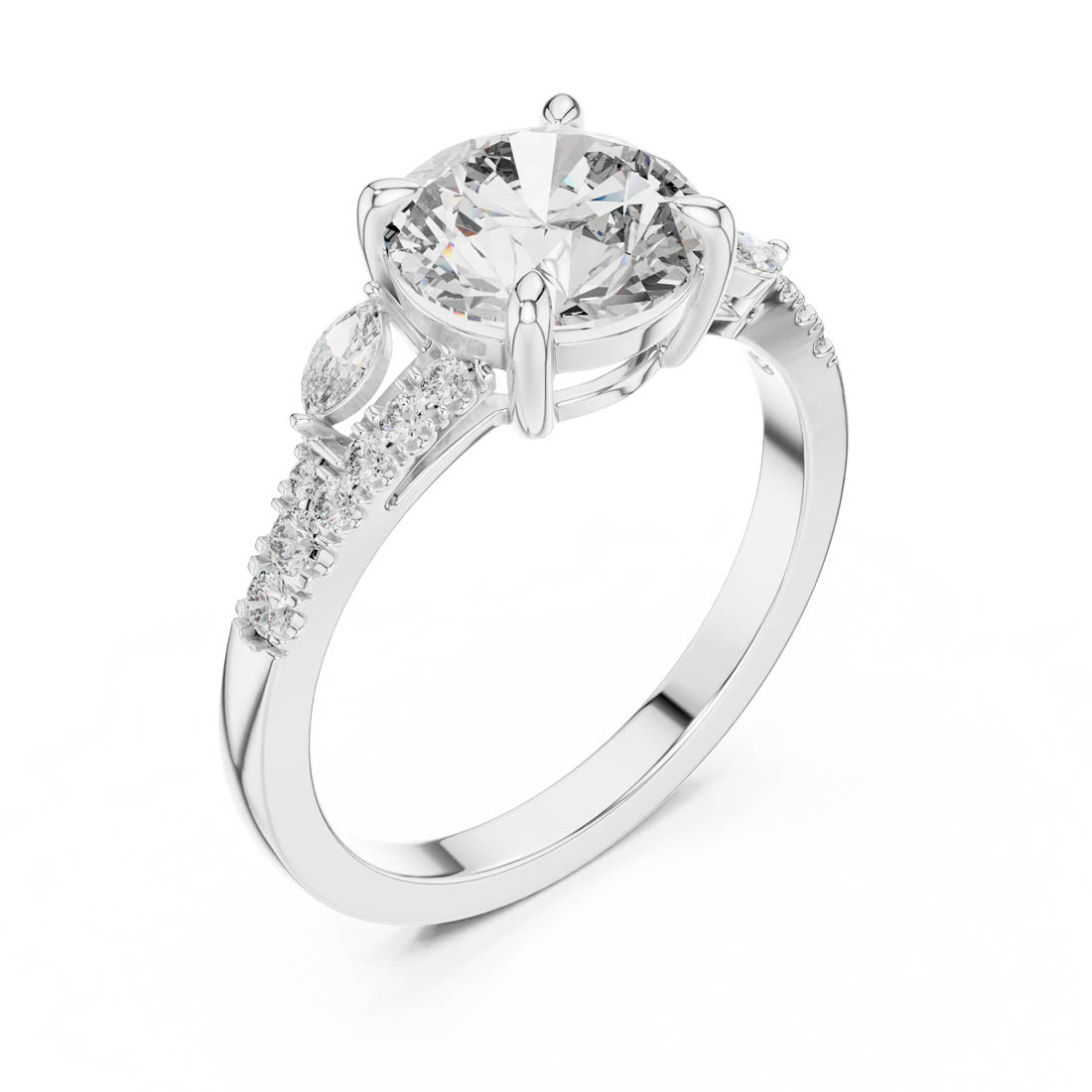 2.27 Ct. Round Diamond Engagement Ring with Twisted Pavé Band and Marquise Side Diamonds (DDLR-015) 7