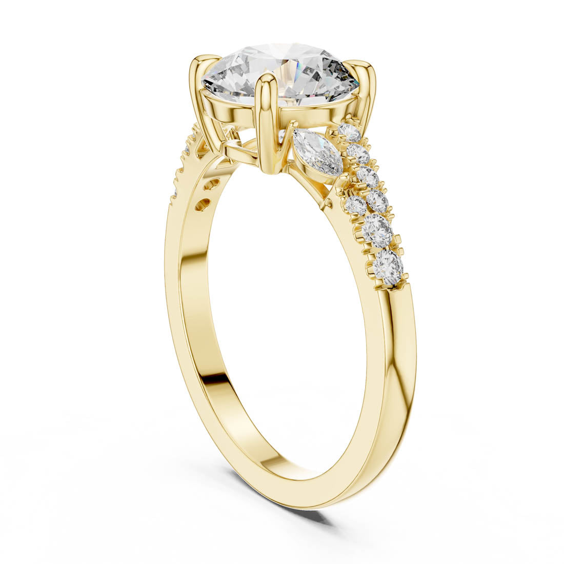 2.27 Ct. Round Diamond Engagement Ring with Twisted Pavé Band and Marquise Side Diamonds (DDLR-015) 11