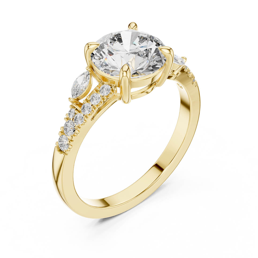 2.27 Ct. Round Diamond Engagement Ring with Twisted Pavé Band and Marquise Side Diamonds (DDLR-015) 8