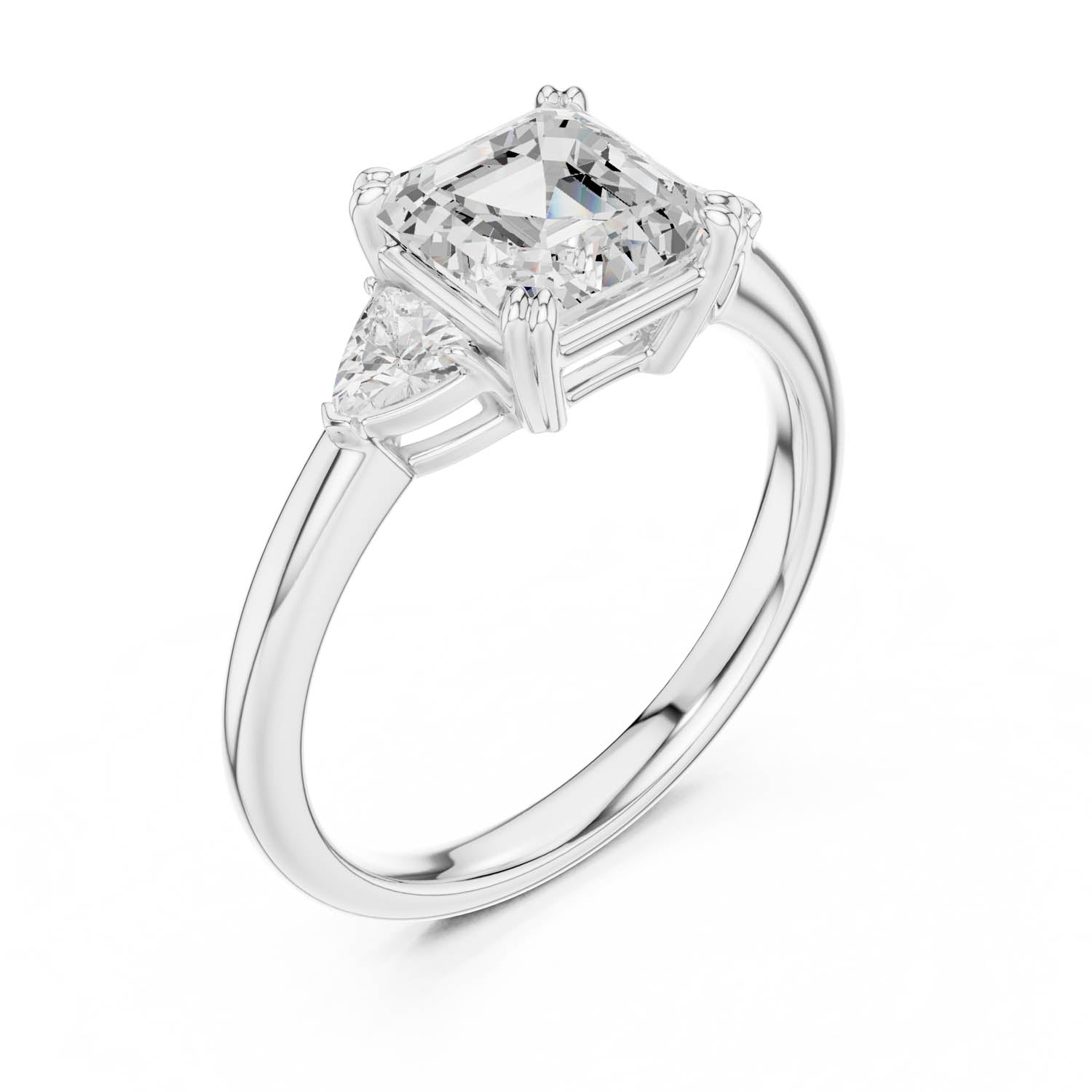 2.40 Ct. Asscher Cut Diamond Three-Stone Ring with Trillion Side Stones (DDLR-033-AC) 11