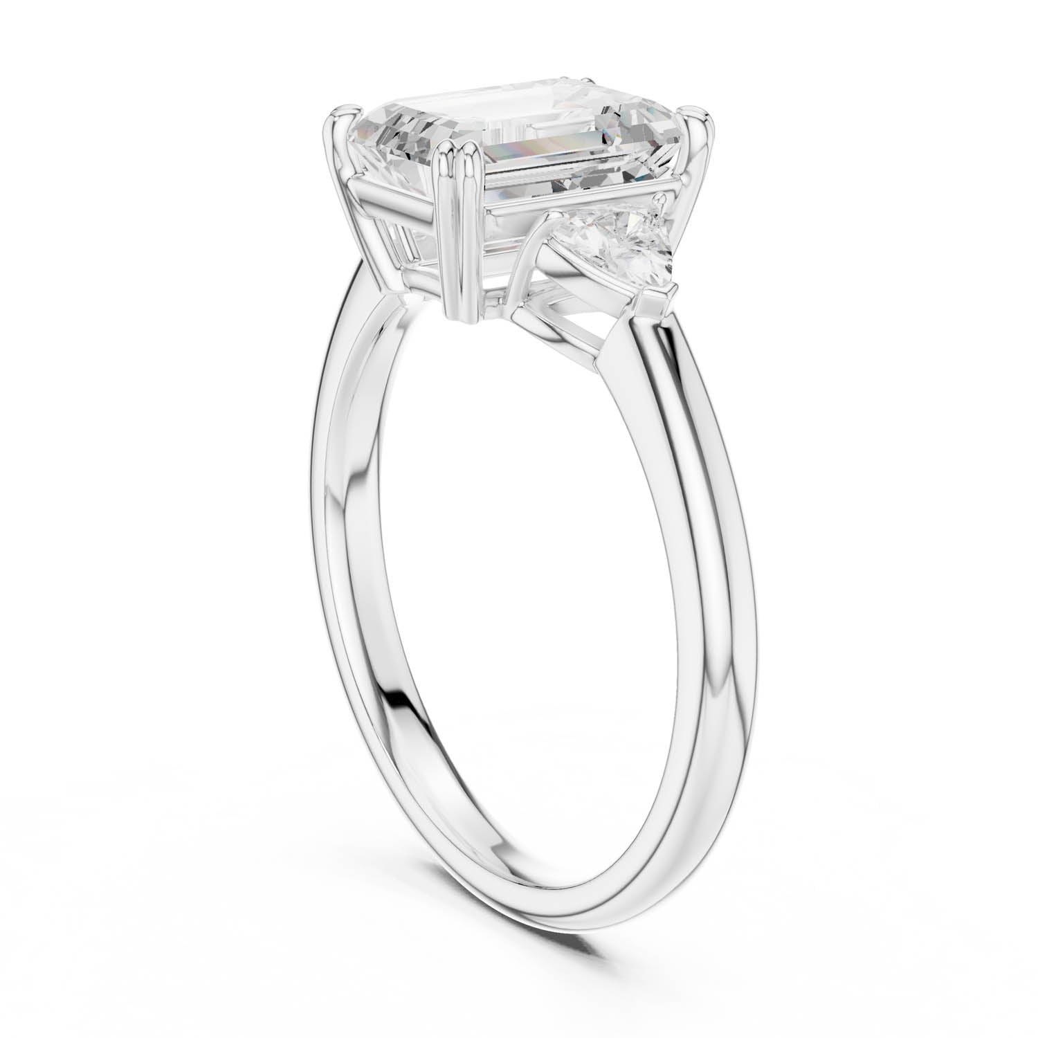 2.40 Ct. Emerald Cut Diamond Three-Stone Ring with Trillion Side Stones (DDLR-033-EM) 10