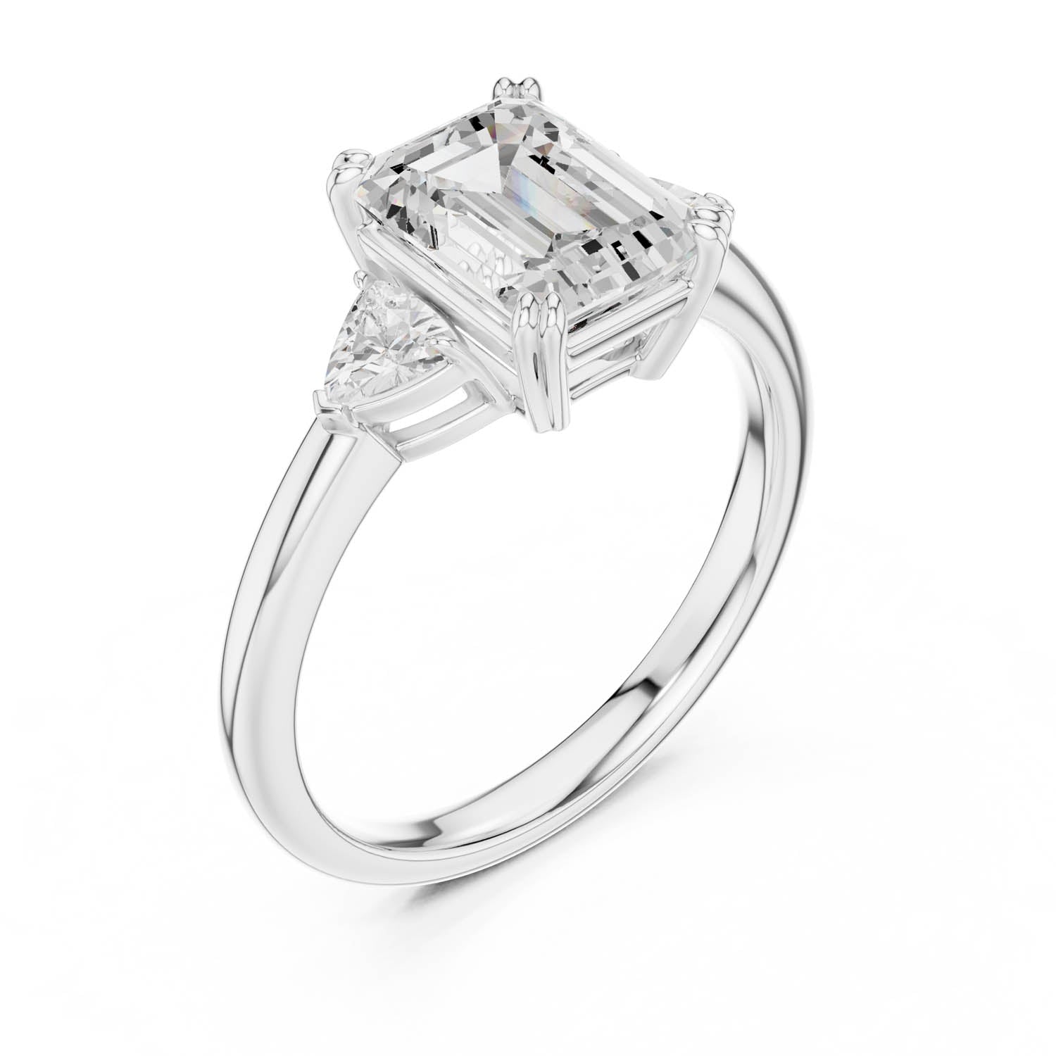 2.40 Ct. Emerald Cut Diamond Three-Stone Ring with Trillion Side Stones (DDLR-033-EM) 4