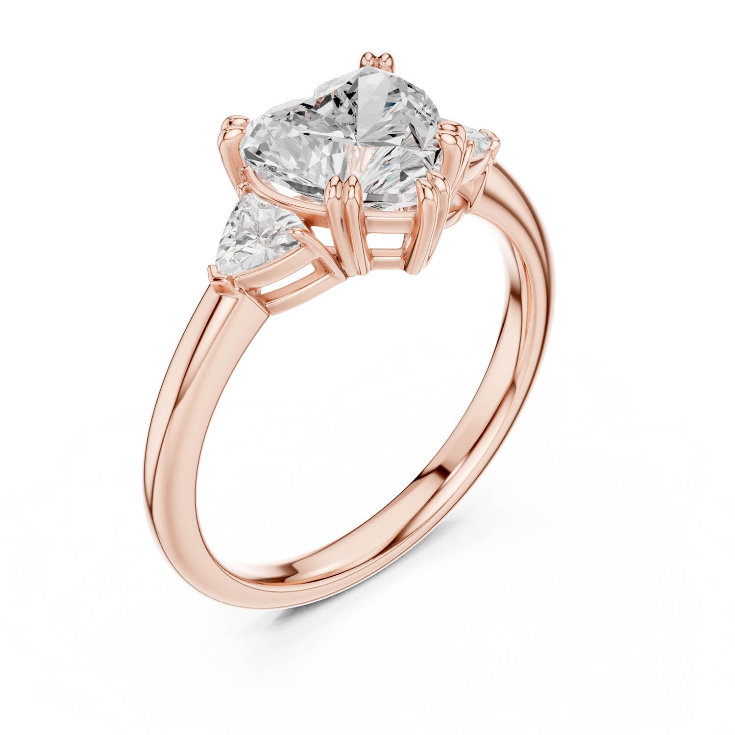 2.40 Ct. Heart-Shaped Diamond Three-Stone Ring with Trillion Side Stones (DDLR-033-HR) 4