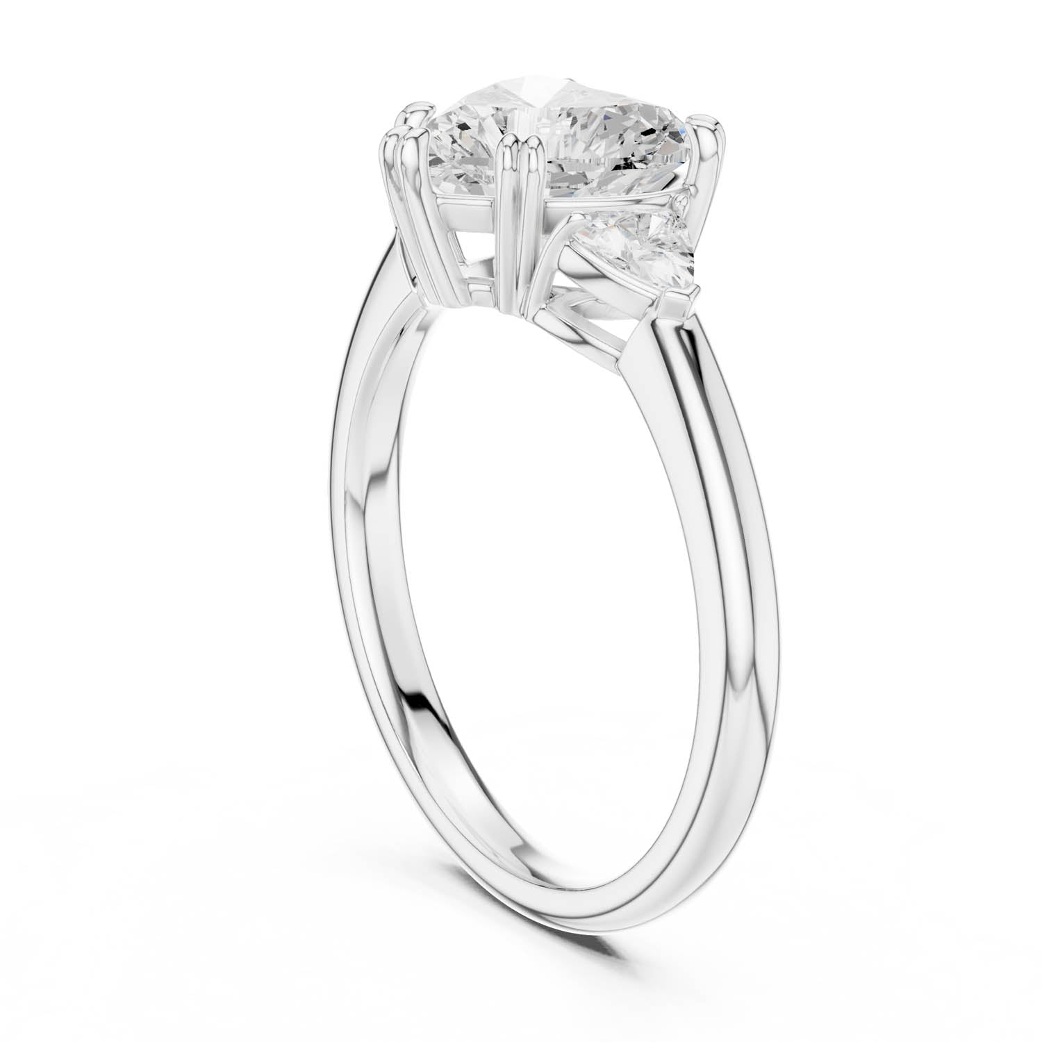 2.40 Ct. Heart-Shaped Diamond Three-Stone Ring with Trillion Side Stones (DDLR-033-HR) 9