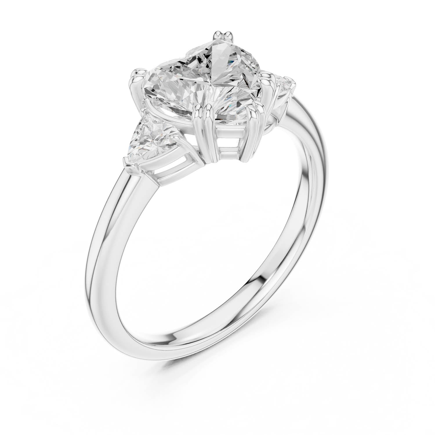 2.40 Ct. Heart-Shaped Diamond Three-Stone Ring with Trillion Side Stones (DDLR-033-HR) 10