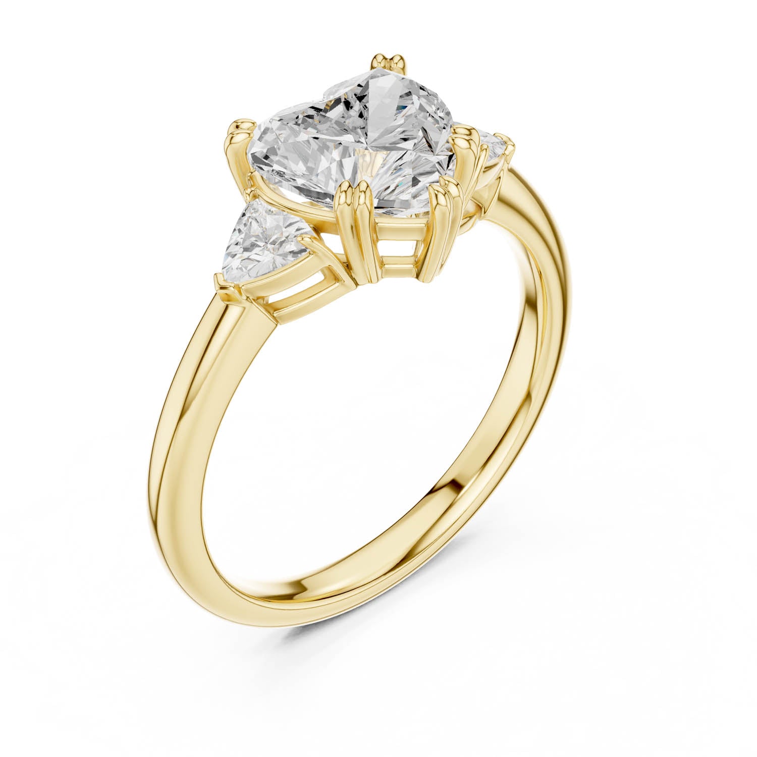 2.40 Ct. Heart-Shaped Diamond Three-Stone Ring with Trillion Side Stones (DDLR-033-HR)