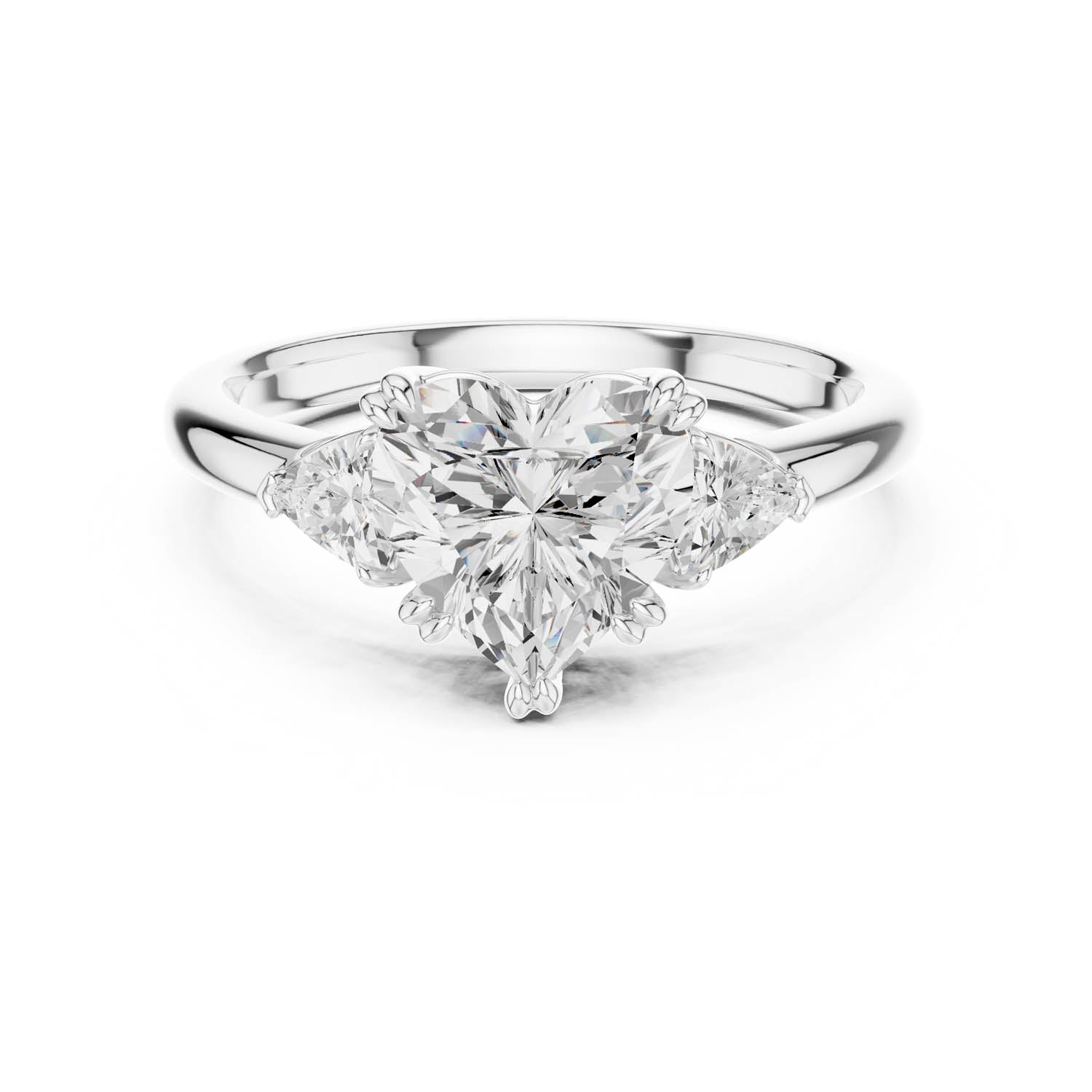 2.40 Ct. Heart-Shaped Diamond Three-Stone Ring with Trillion Side Stones (DDLR-033-HR)