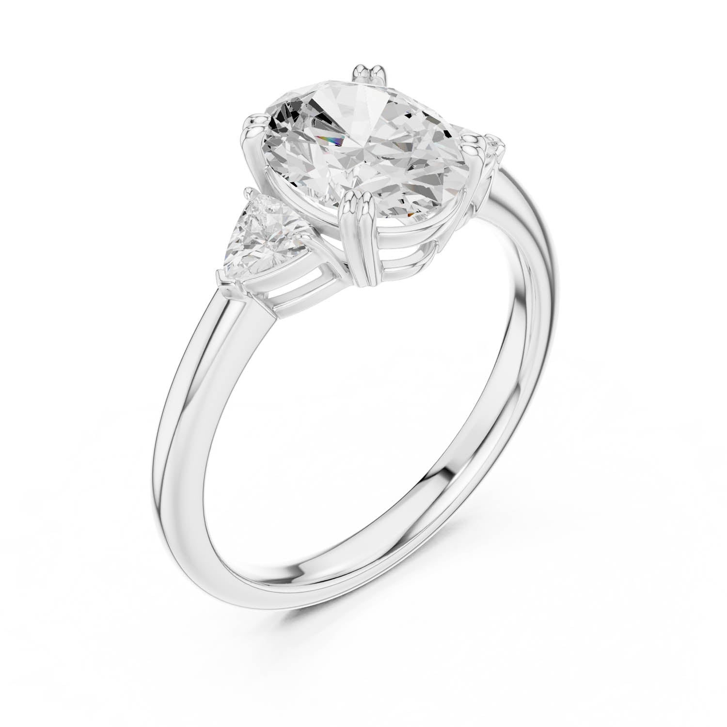 2.40 Ct. Oval Diamond Three-Stone Ring with Trillion Side Stones (DDLR-033-OV) 4