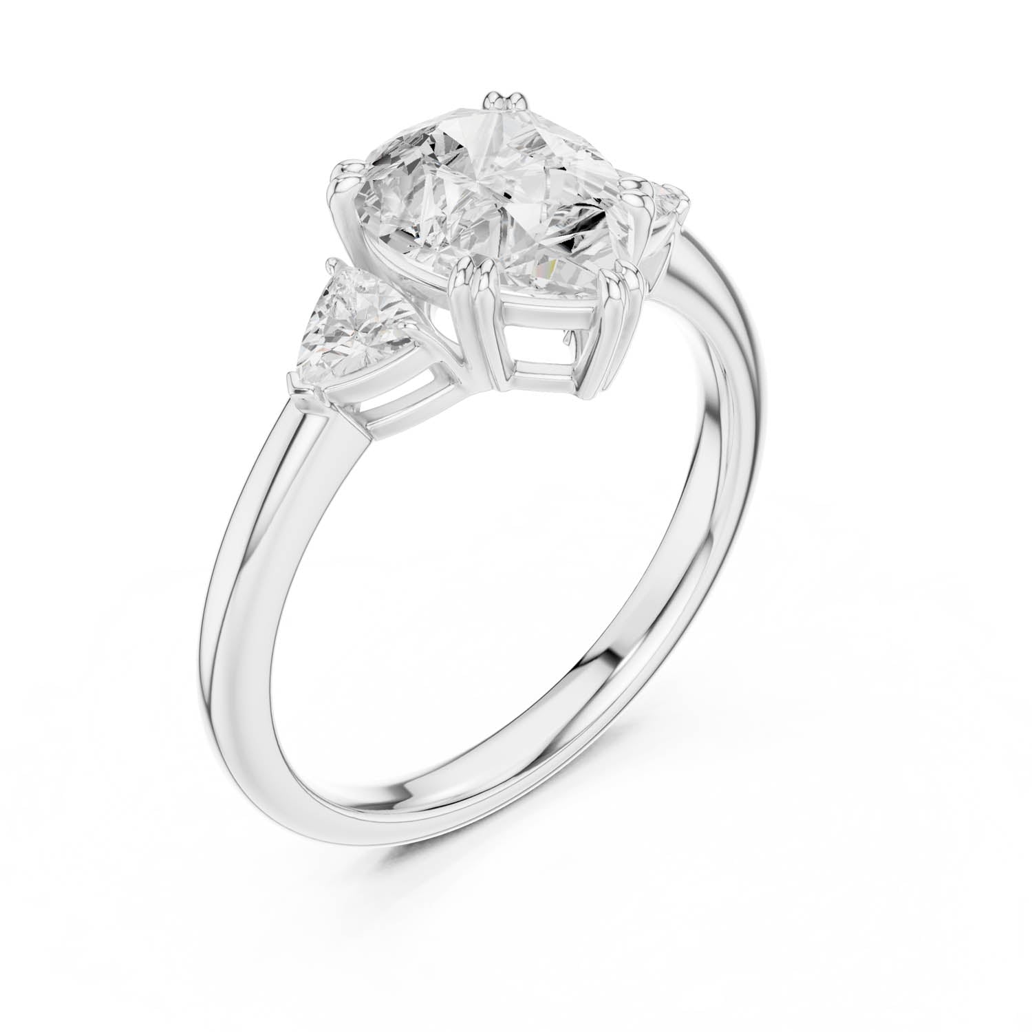 2.40 Ct. Pear-Shaped Diamond Three-Stone Ring with Trillion Side Stones (DDLR-033-PE) 4