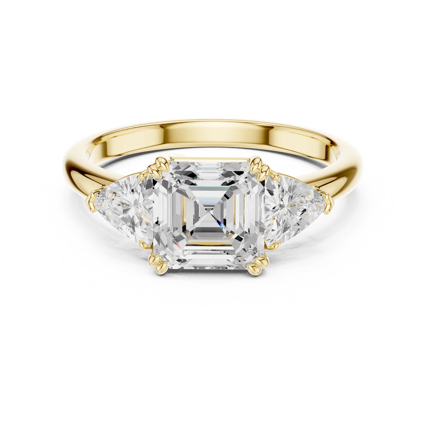 2.60 Ct. Asscher Cut Diamond Three-Stone Ring with Trillion Side Stones (DDLR-034-AC)