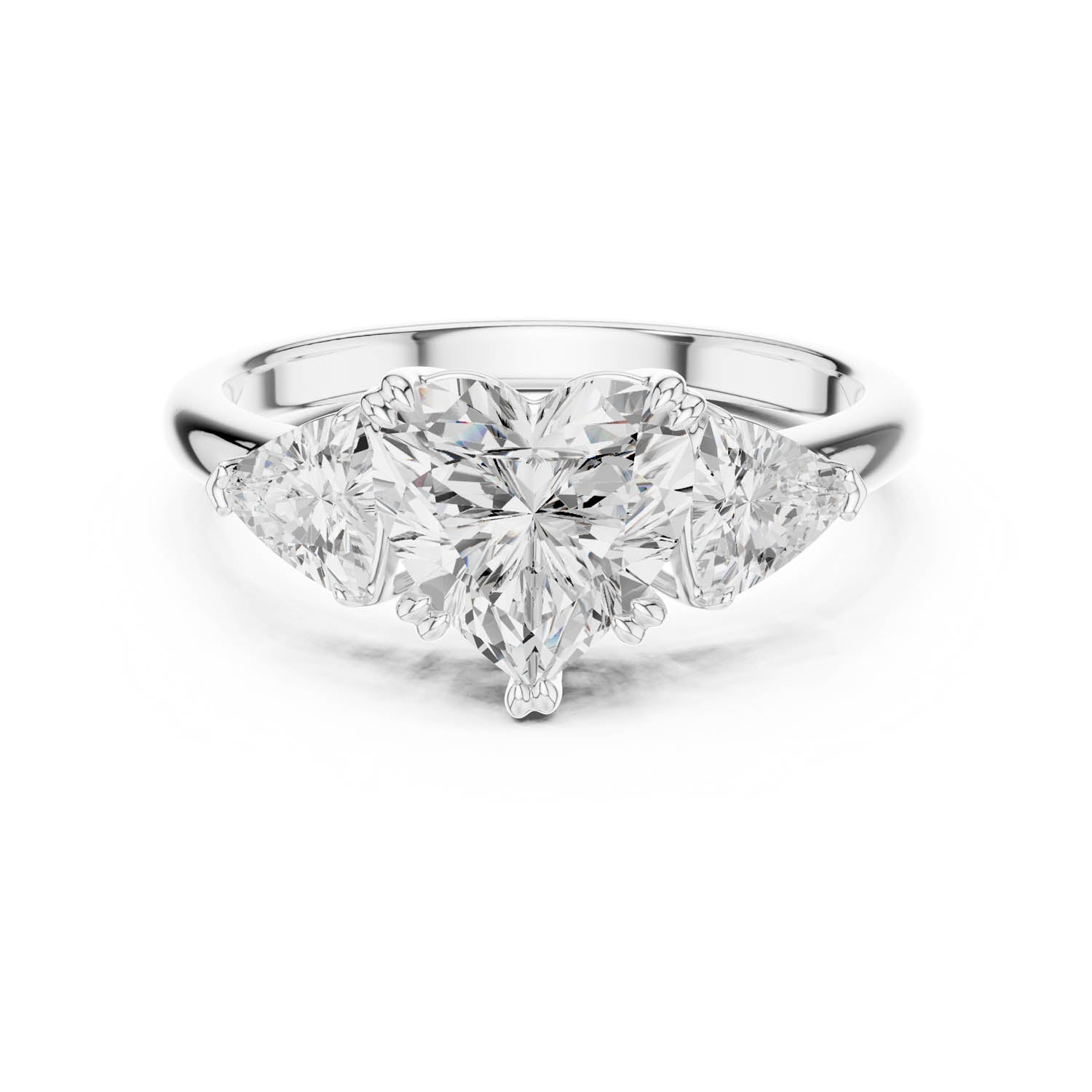 2.60 Ct. Heart Cut Diamond Three-Stone Ring with Trillion Side Stones (DDLR-034-HR)