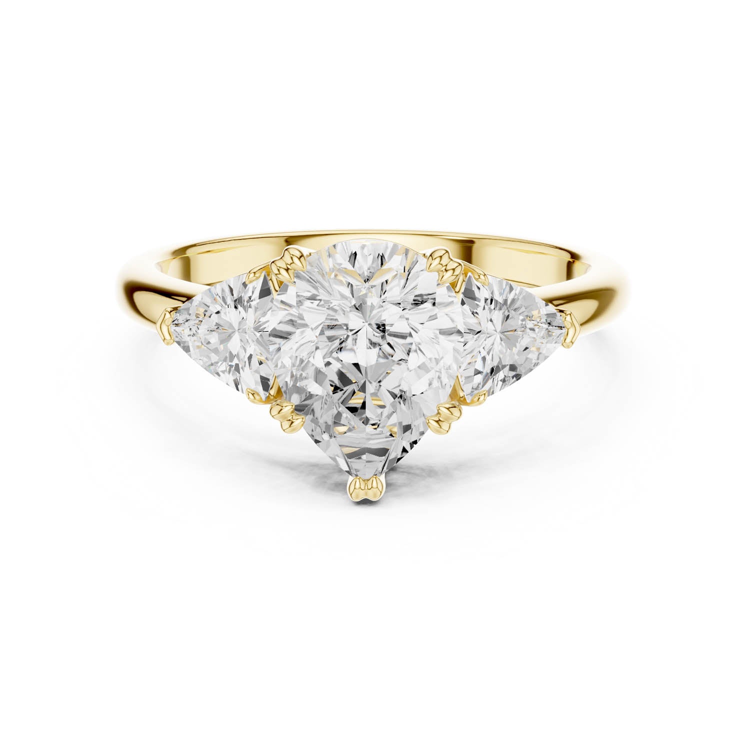 2.60 Ct. Pear Cut Diamond Three-Stone Ring with Trillion Side Stones (DDLR-034-PE) 5