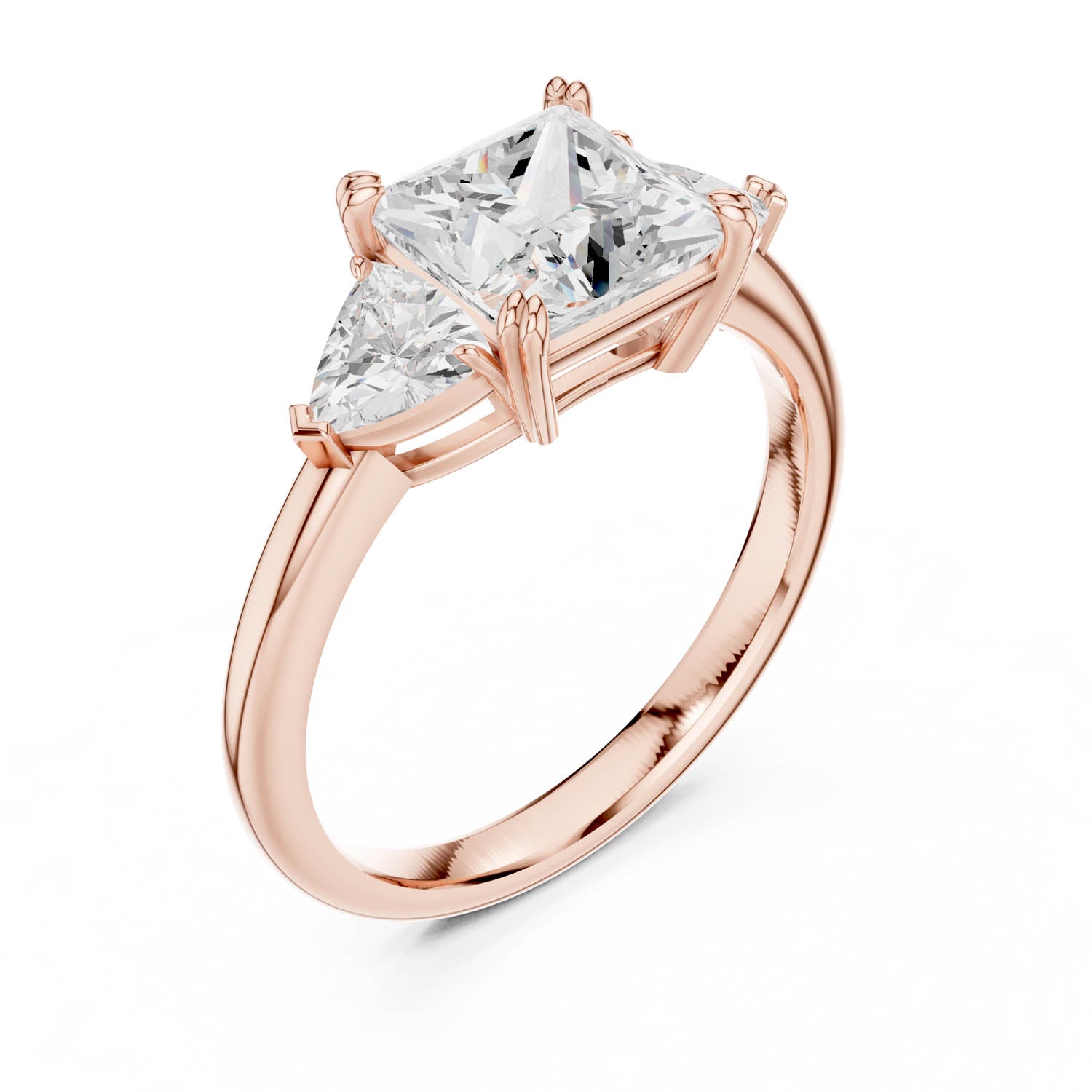 2.60 Ct. Princess Cut Diamond Three-Stone Ring with Trillion Side Stones (DDLR-034-PR) 10