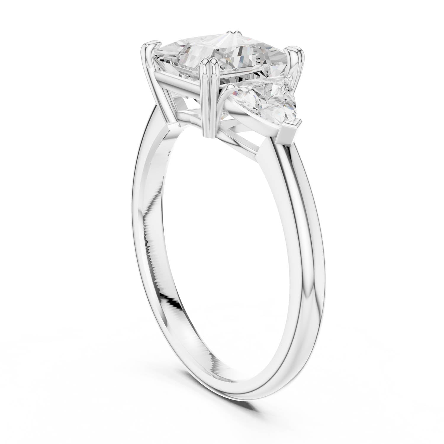 2.60 Ct. Princess Cut Diamond Three-Stone Ring with Trillion Side Stones (DDLR-034-PR) 11