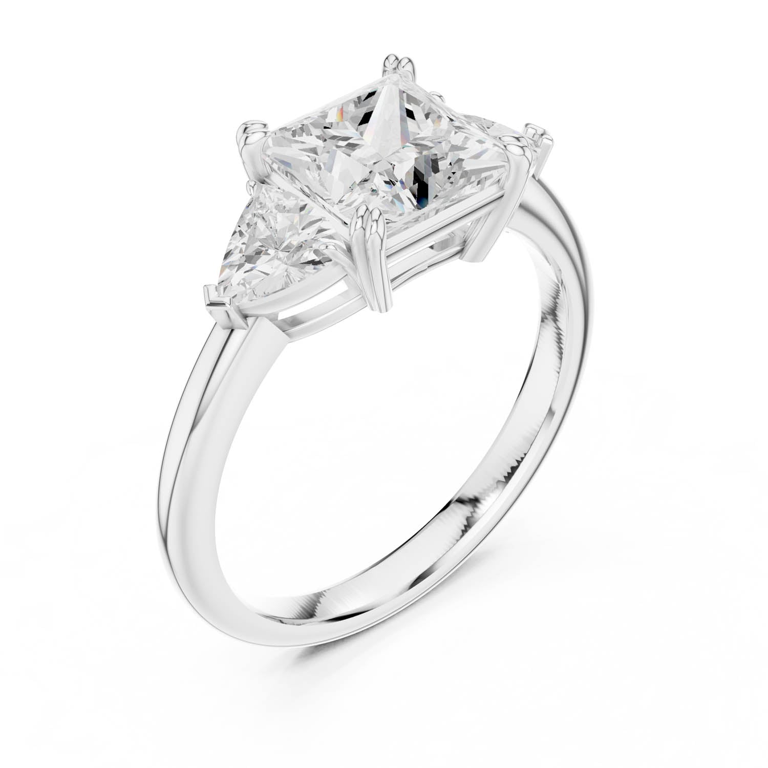 2.60 Ct. Princess Cut Diamond Three-Stone Ring with Trillion Side Stones (DDLR-034-PR) 6