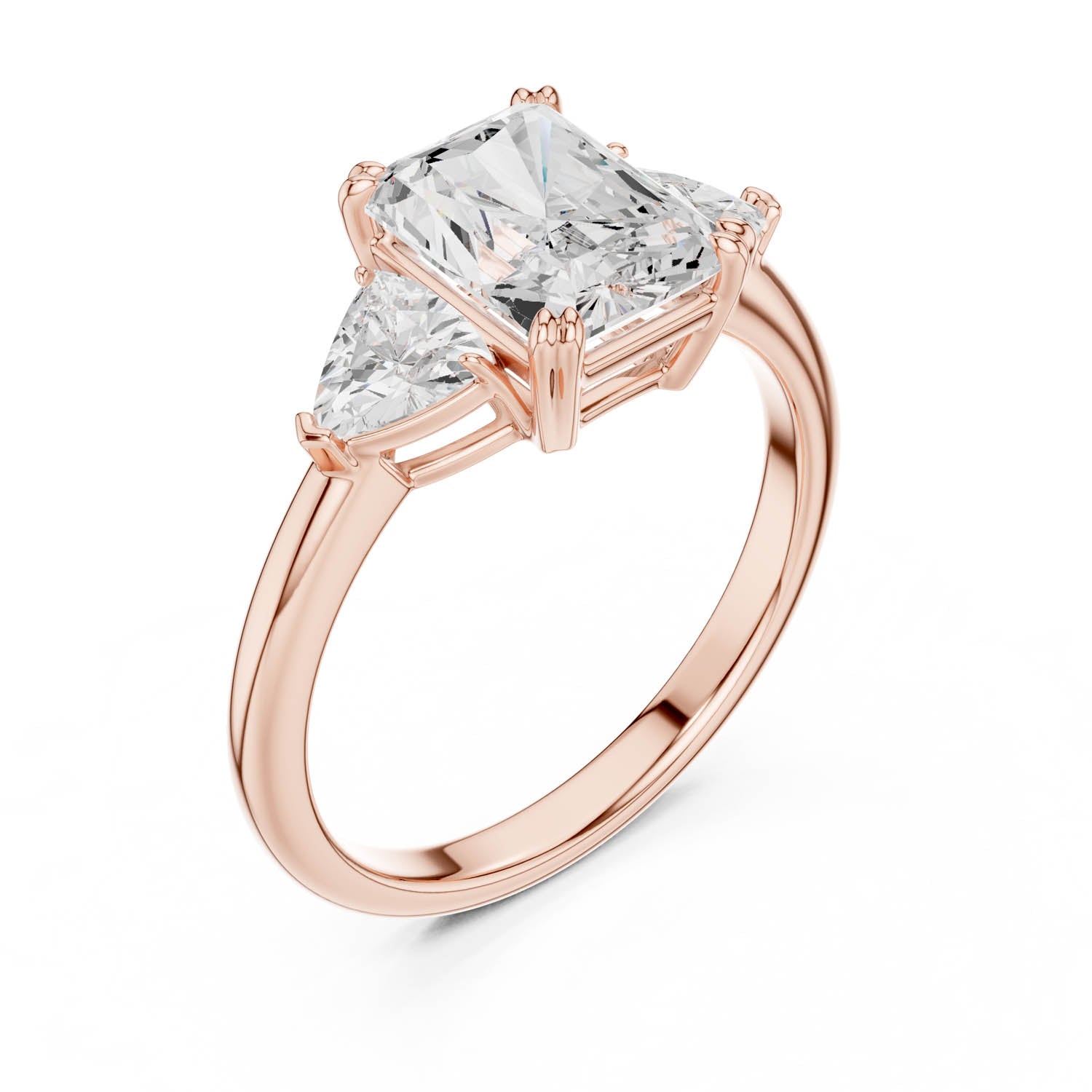 2.60 Ct. Radiant Cut Diamond Three-Stone Ring with Trillion Side Stones (DDLR-034-RA)