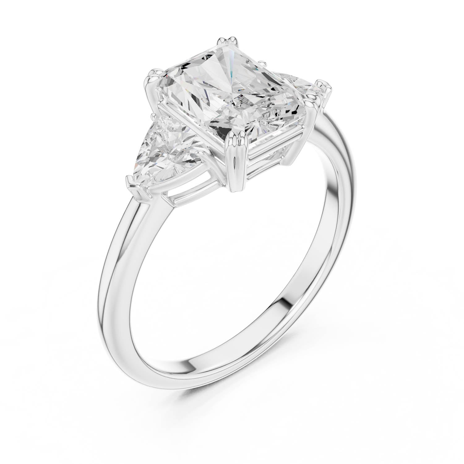 2.60 Ct. Radiant Cut Diamond Three-Stone Ring with Trillion Side Stones (DDLR-034-RA) 4