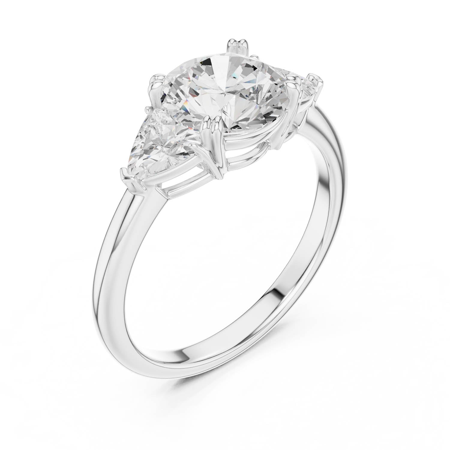 2.60 Ct. Round Cut Diamond Three-Stone Ring with Trillion Side Stones (DDLR-034-RD) 4