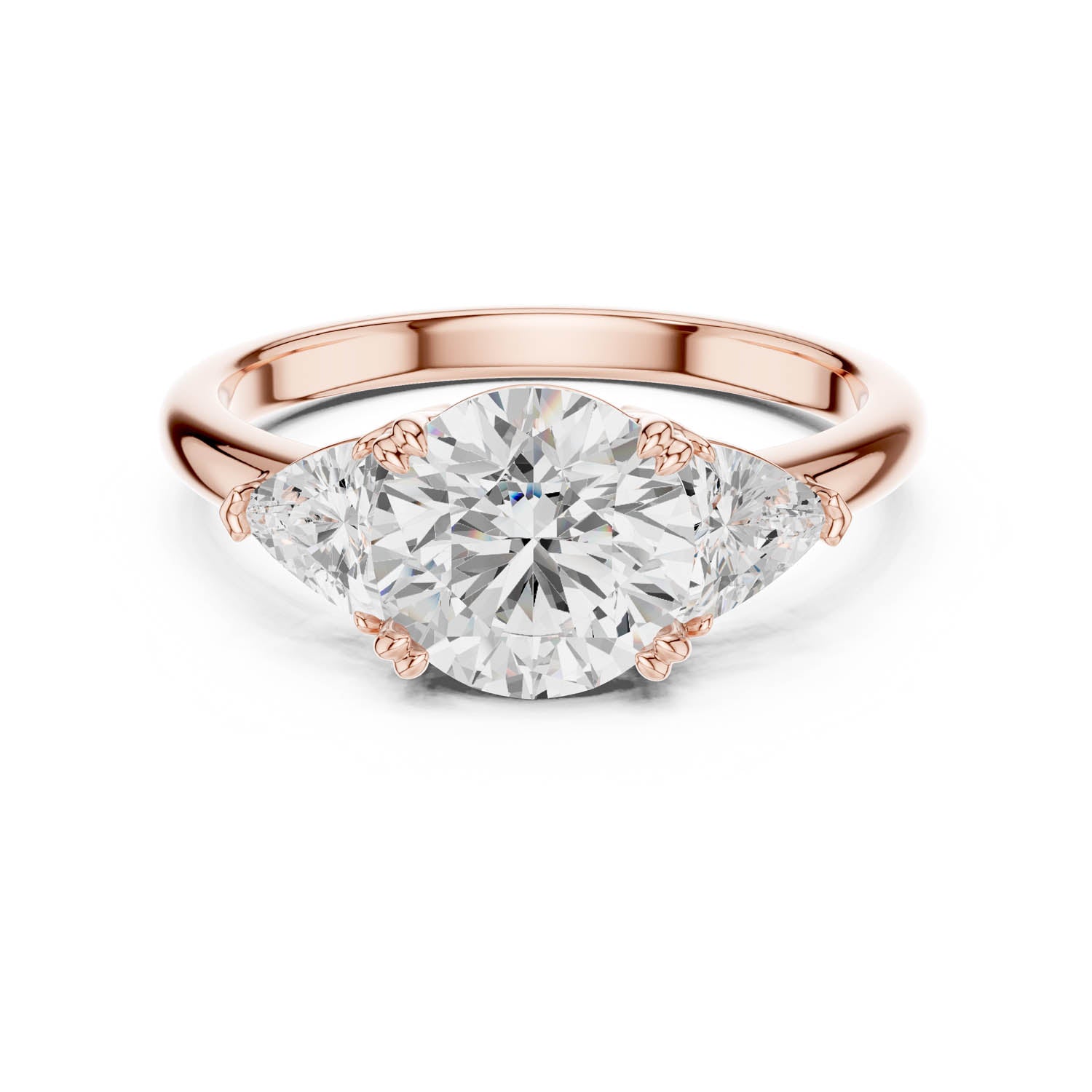 2.60 Ct. Round Cut Diamond Three-Stone Ring with Trillion Side Stones (DDLR-034-RD) 6