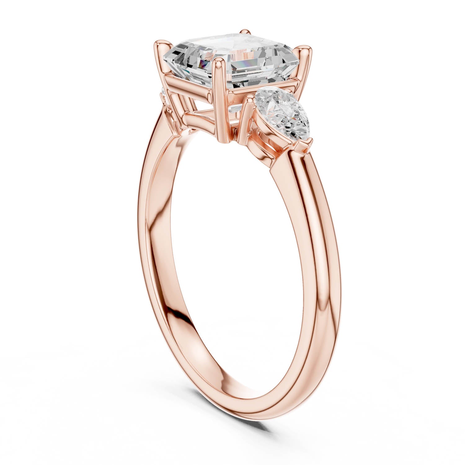 2.50 Ct. Asscher Cut Diamond Three-Stone Ring with Pear Side Stones (DDLR-035-AC) 9