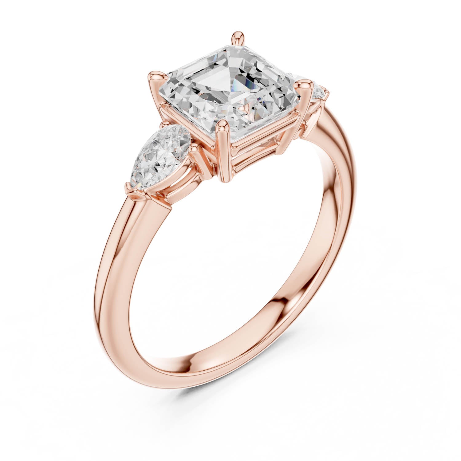 2.50 Ct. Asscher Cut Diamond Three-Stone Ring with Pear Side Stones (DDLR-035-AC) 12
