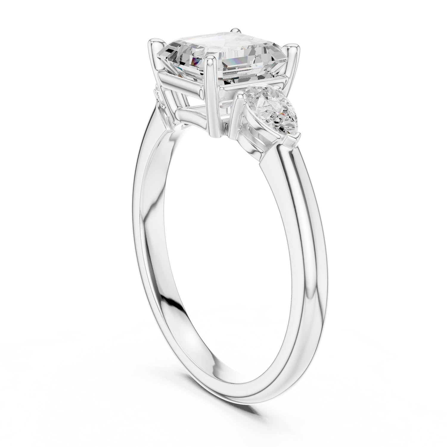 2.50 Ct. Asscher Cut Diamond Three-Stone Ring with Pear Side Stones (DDLR-035-AC) 10