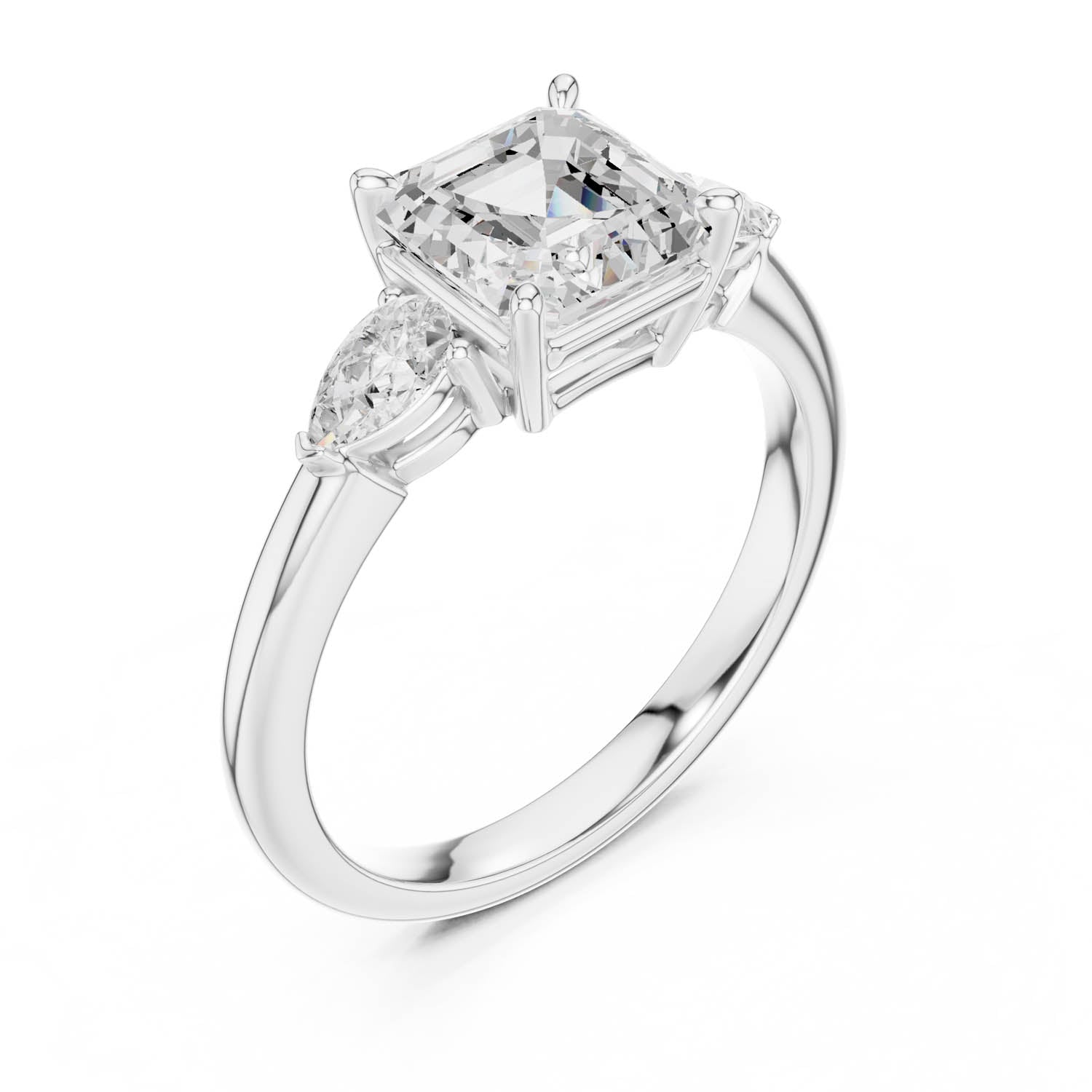 2.50 Ct. Asscher Cut Diamond Three-Stone Ring with Pear Side Stones (DDLR-035-AC) 4