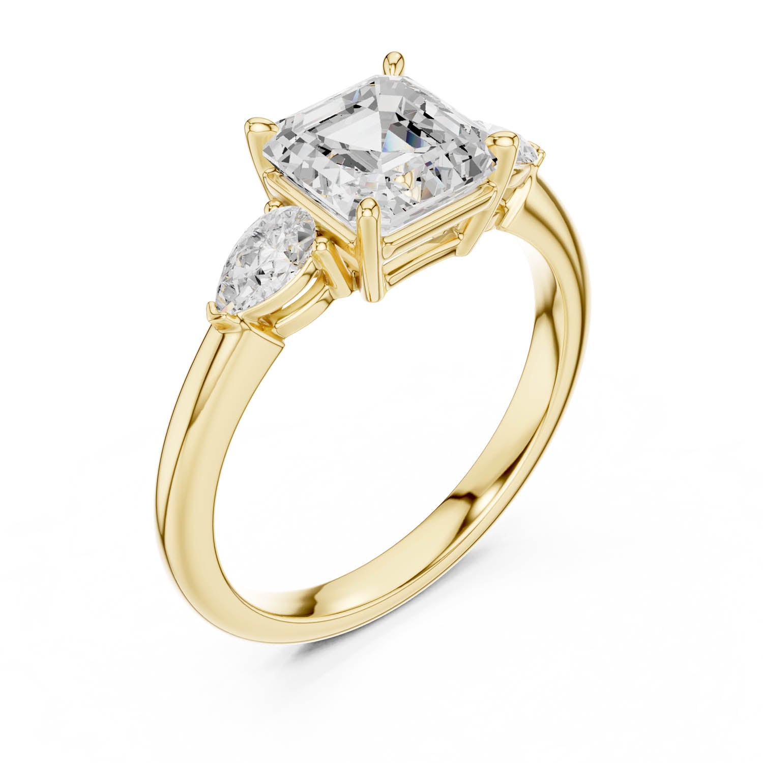 2.50 Ct. Asscher Cut Diamond Three-Stone Ring with Pear Side Stones (DDLR-035-AC)