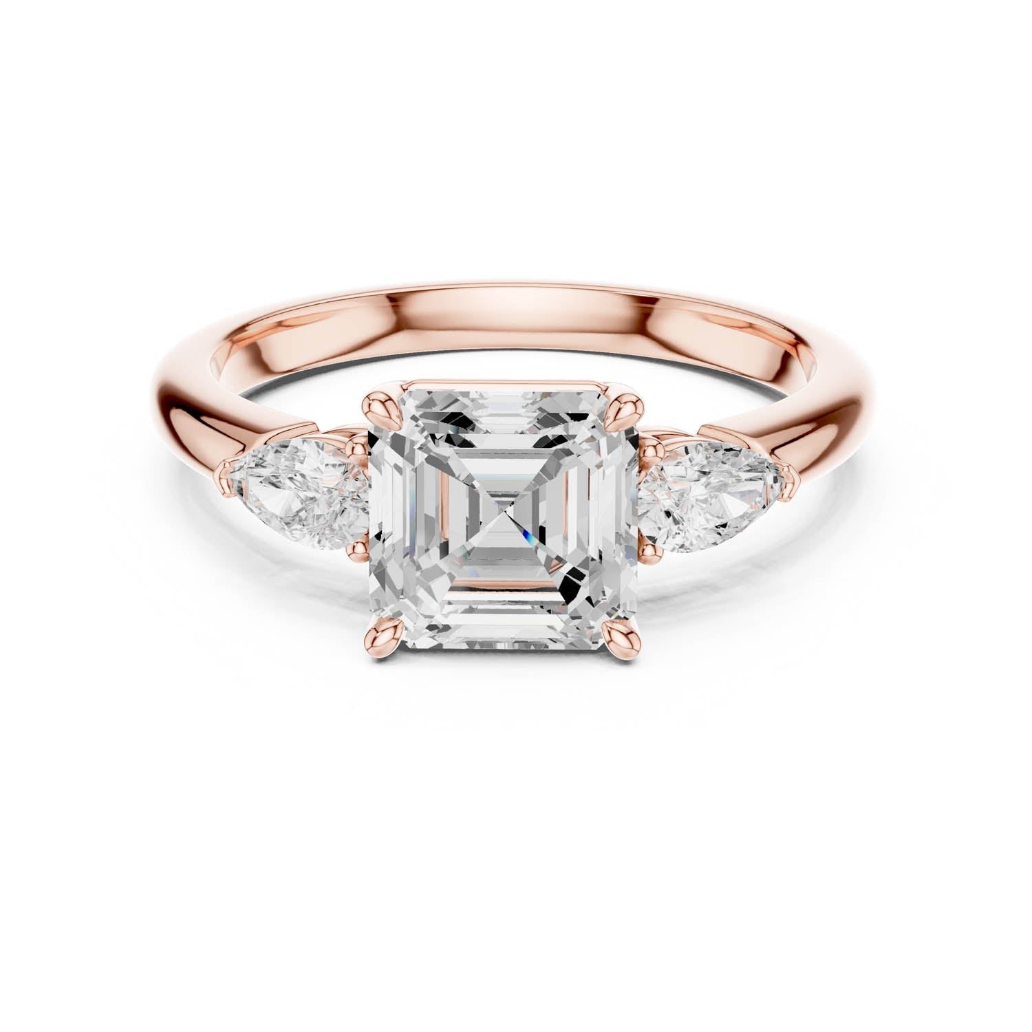 2.50 Ct. Asscher Cut Diamond Three-Stone Ring with Pear Side Stones (DDLR-035-AC) 6