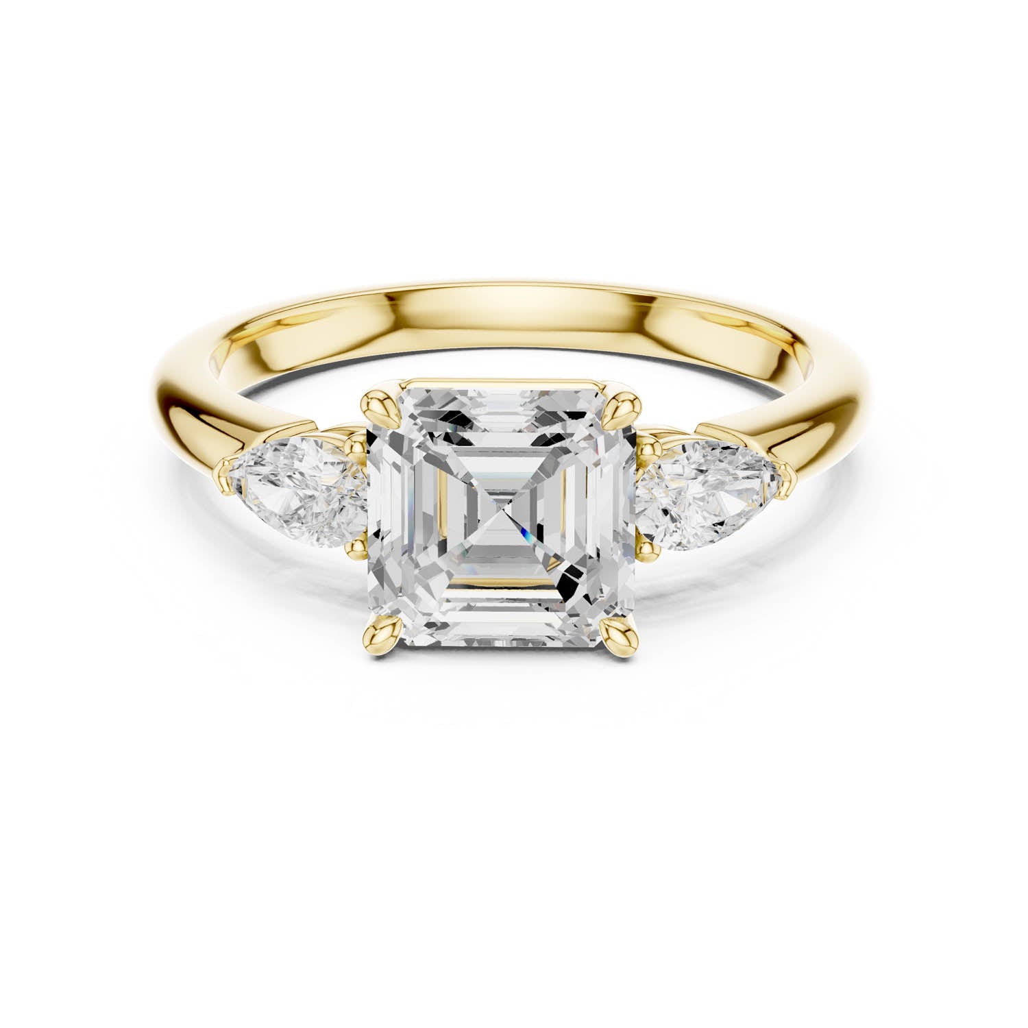 2.50 Ct. Asscher Cut Diamond Three-Stone Ring with Pear Side Stones (DDLR-035-AC) 11