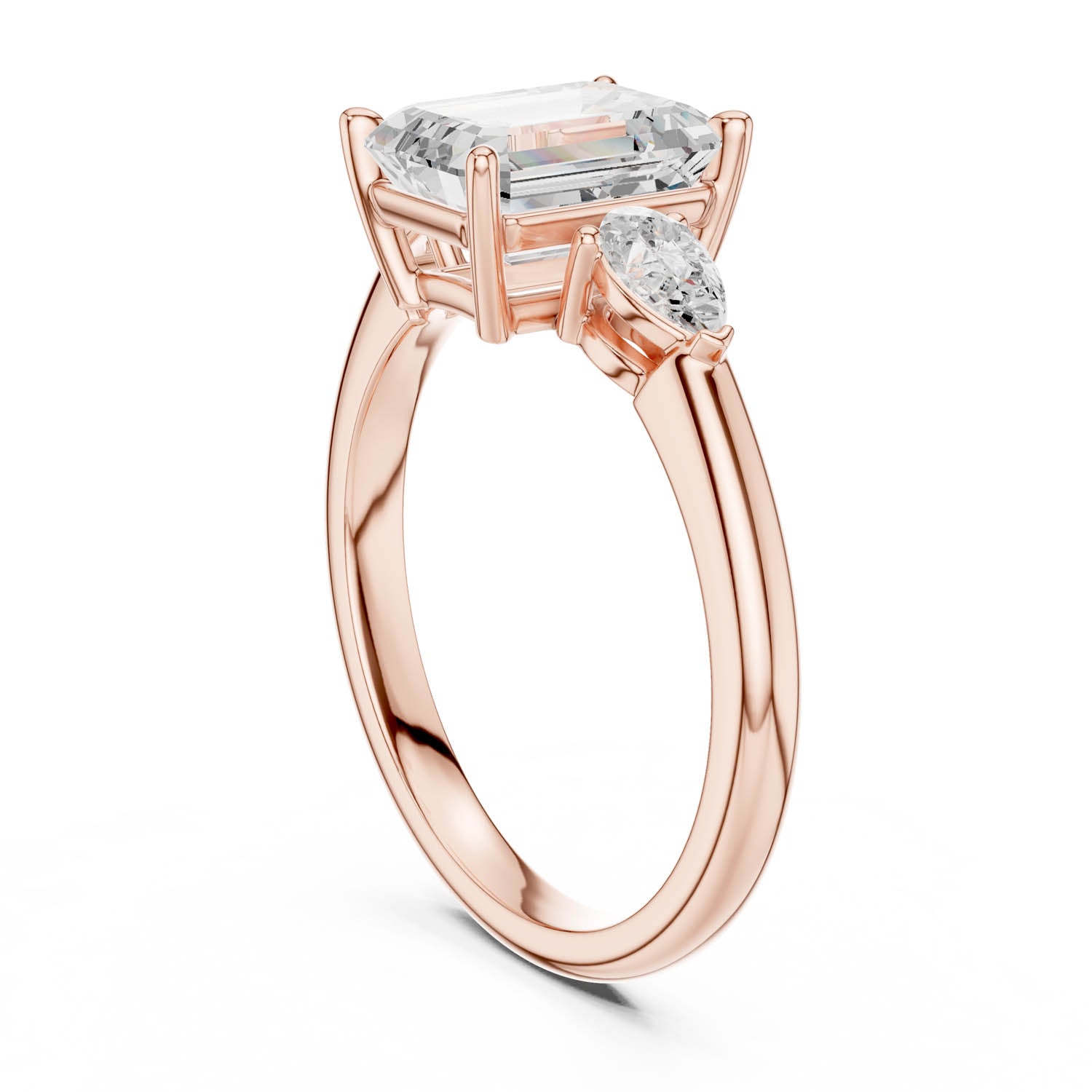 2.50 Ct. Emerald Cut Diamond Three-Stone Ring with Pear Side Stones (DDLR-035-EM) 12