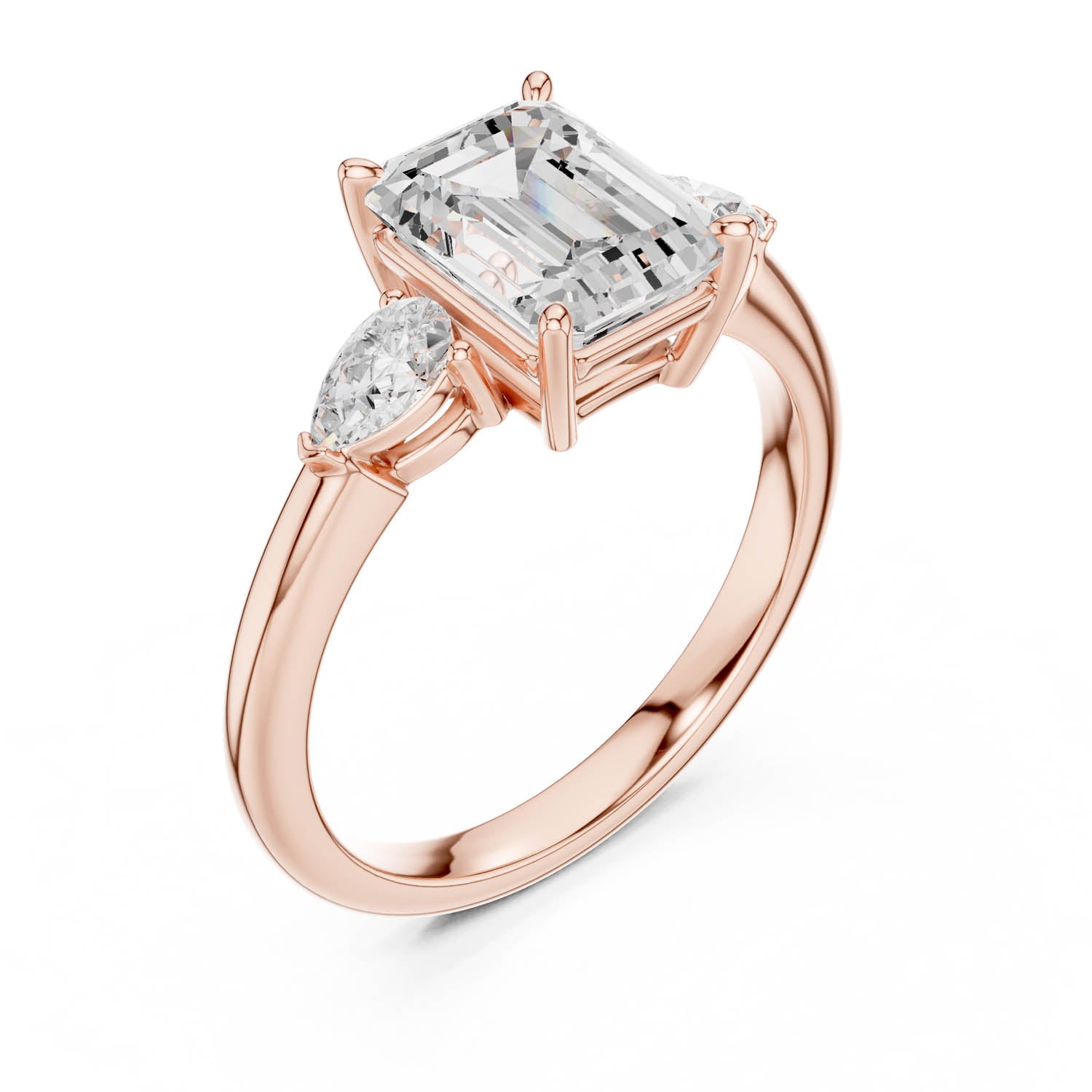 2.50 Ct. Emerald Cut Diamond Three-Stone Ring with Pear Side Stones (DDLR-035-EM) 6