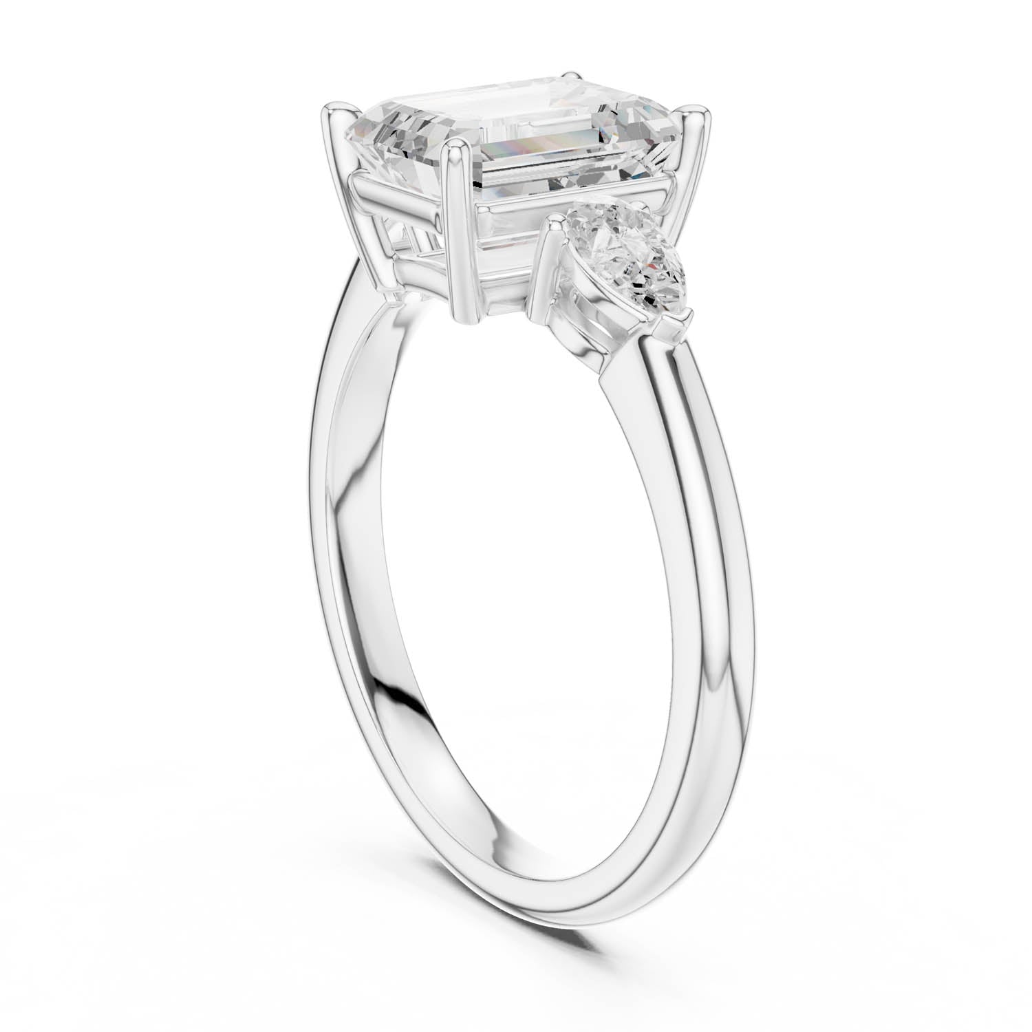 2.50 Ct. Emerald Cut Diamond Three-Stone Ring with Pear Side Stones (DDLR-035-EM) 4