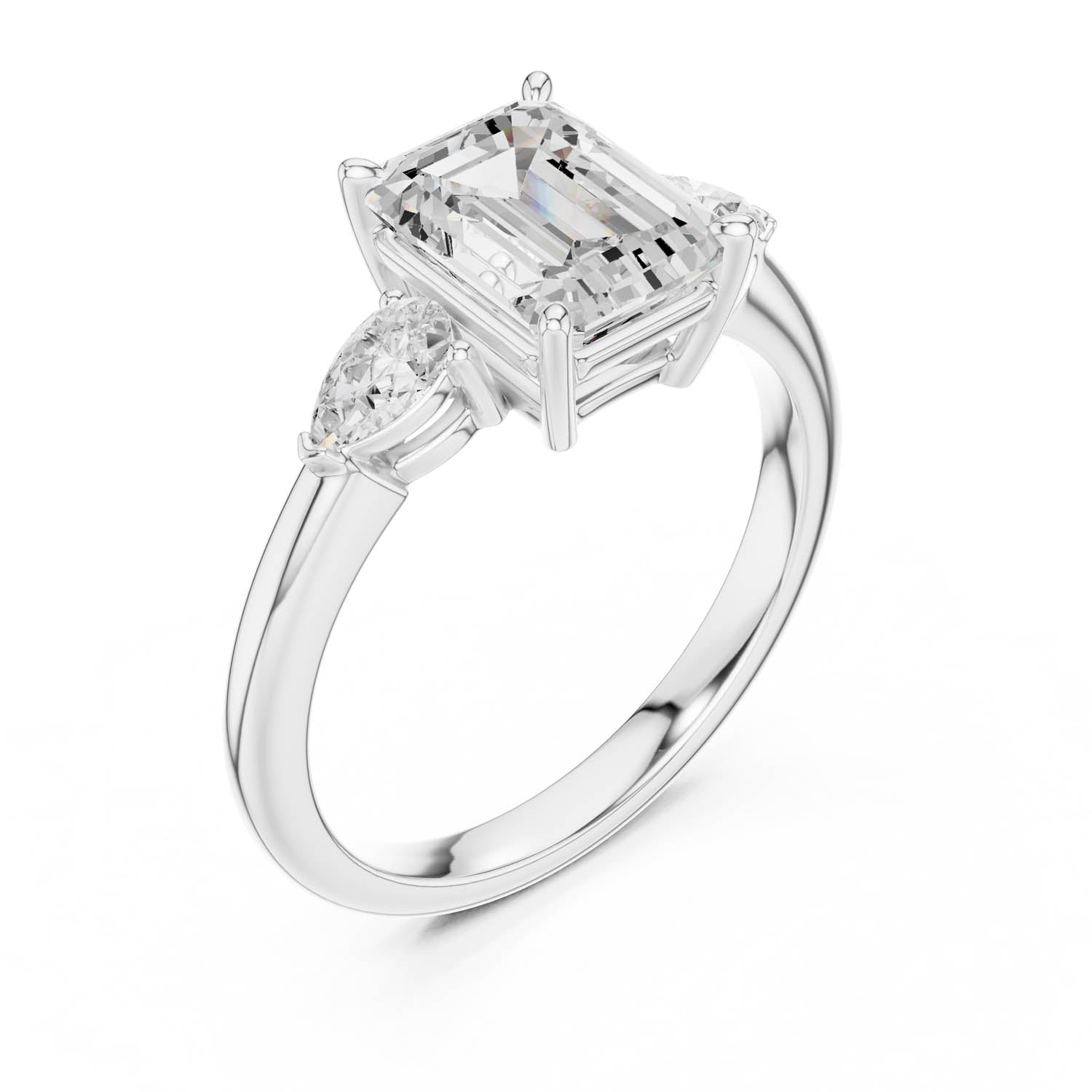 2.50 Ct. Emerald Cut Diamond Three-Stone Ring with Pear Side Stones (DDLR-035-EM) 10