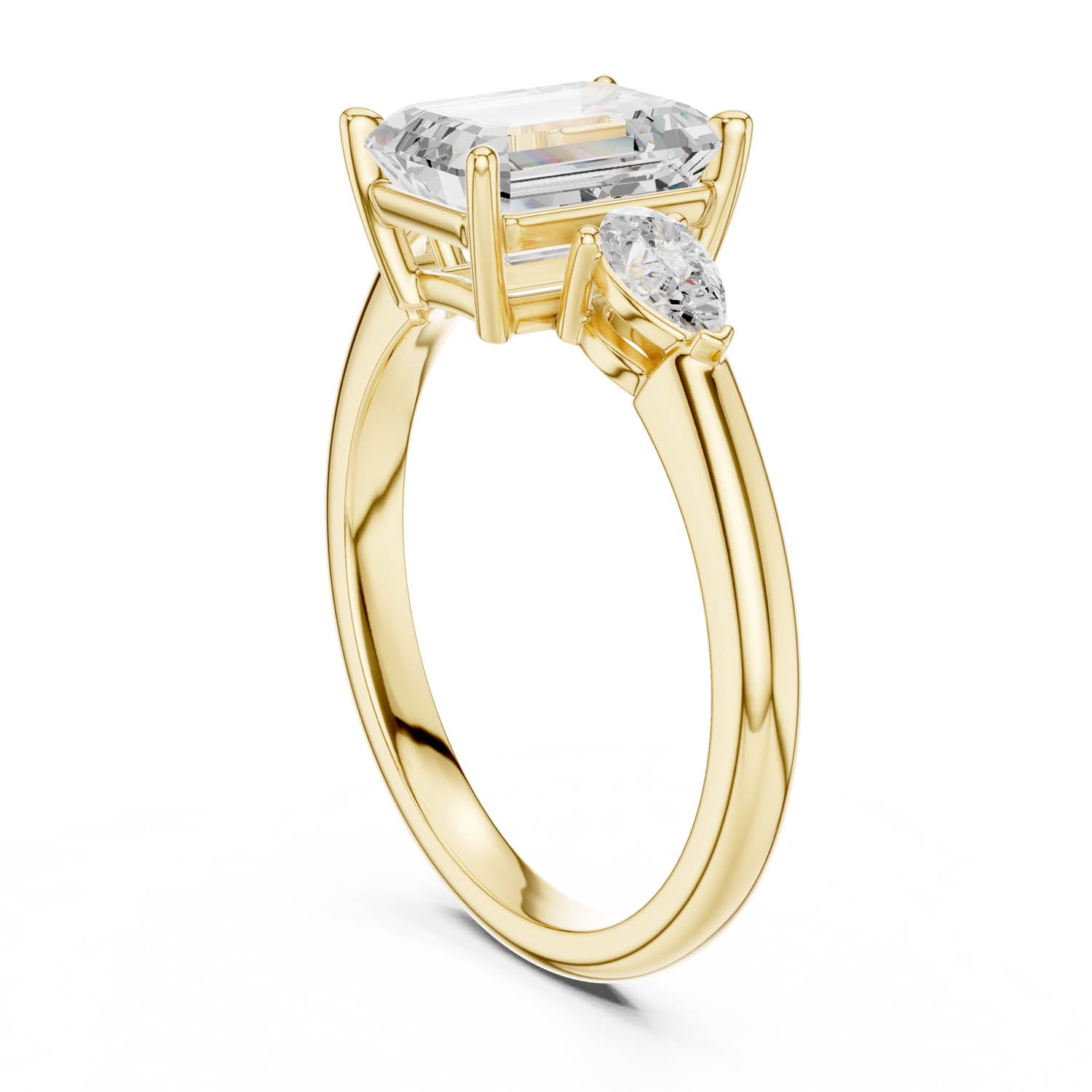 2.50 Ct. Emerald Cut Diamond Three-Stone Ring with Pear Side Stones (DDLR-035-EM) 8