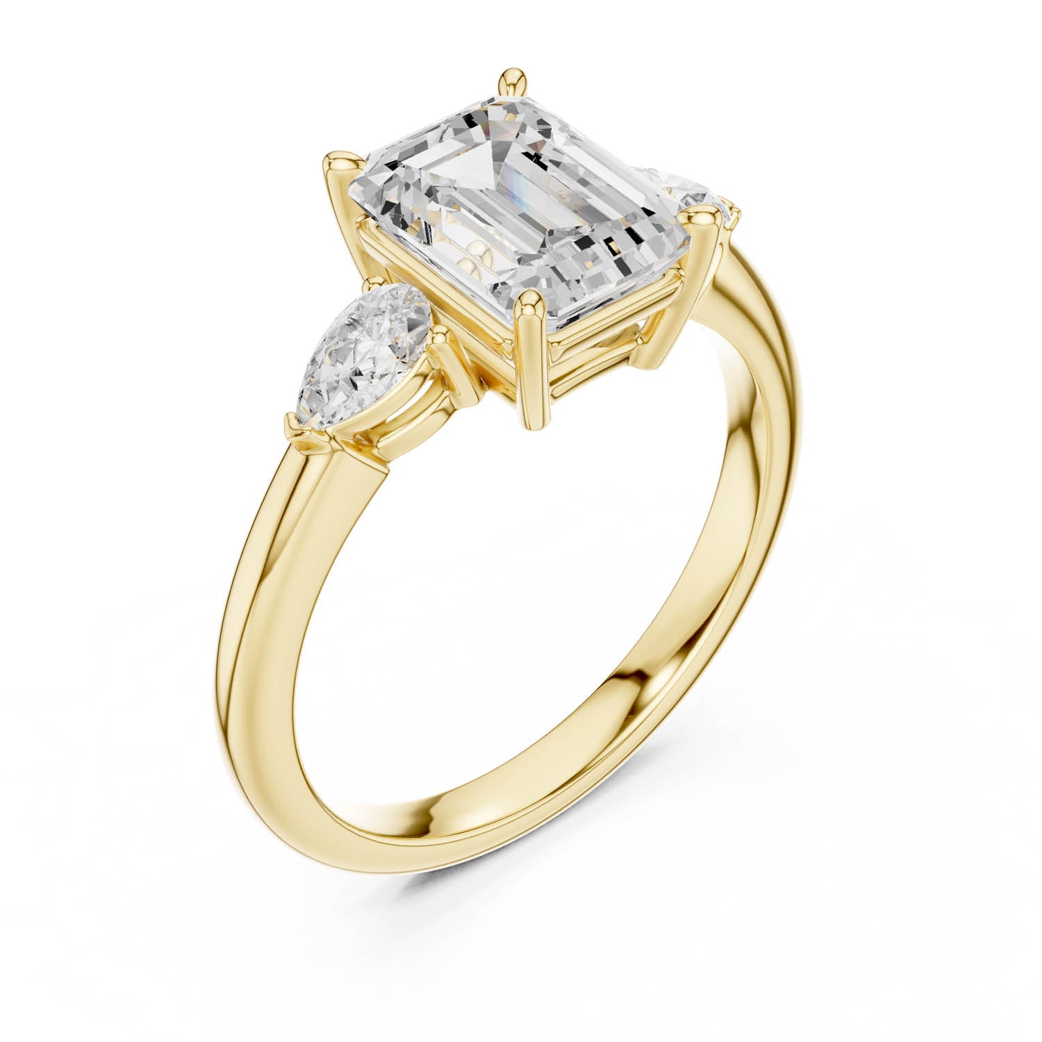 2.50 Ct. Emerald Cut Diamond Three-Stone Ring with Pear Side Stones (DDLR-035-EM)