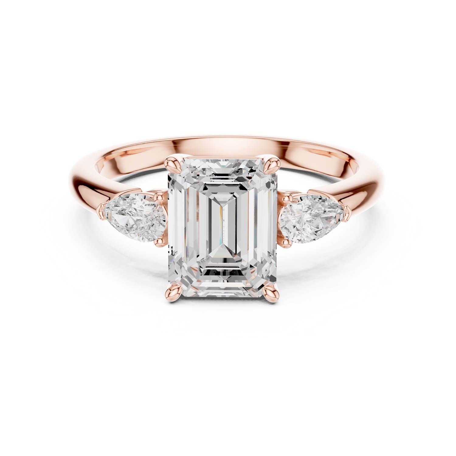 2.50 Ct. Emerald Cut Diamond Three-Stone Ring with Pear Side Stones (DDLR-035-EM) 9
