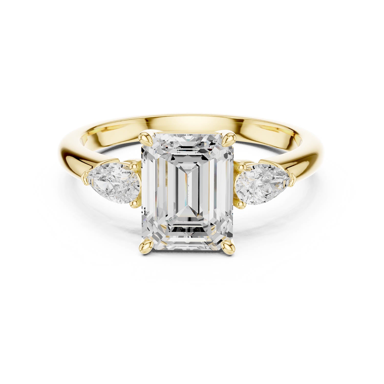 2.50 Ct. Emerald Cut Diamond Three-Stone Ring with Pear Side Stones (DDLR-035-EM) 5