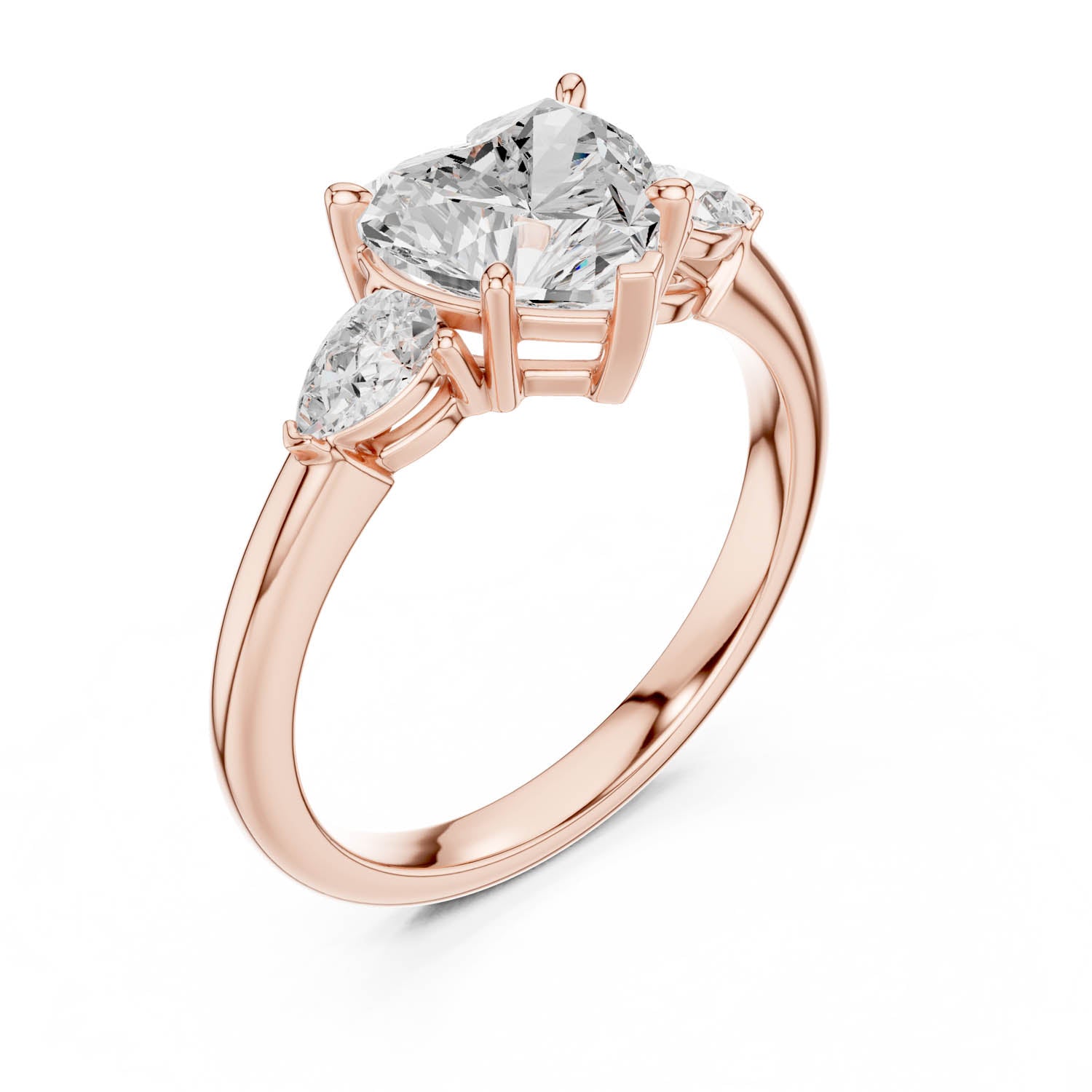 2.50 Ct. Heart Cut Diamond Three-Stone Ring with Pear Side Stones (DDLR-035-HR) 6